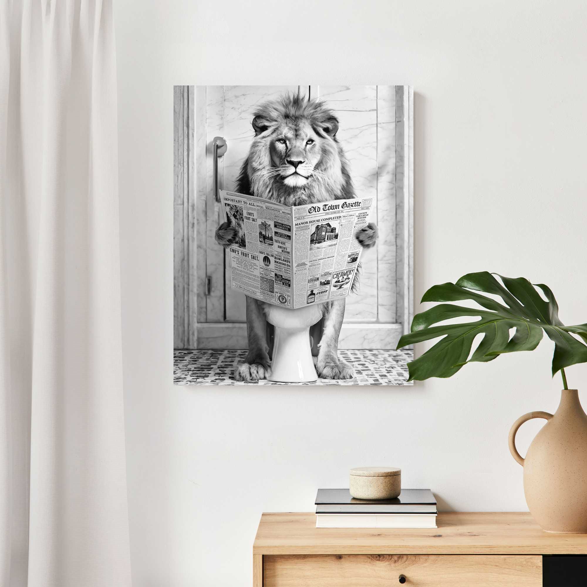 Reinders! Deco-Panel »Löwe auf Toilette« Toilette - Schwarz-Weiß - MDF - Tiere - 40x50 cm