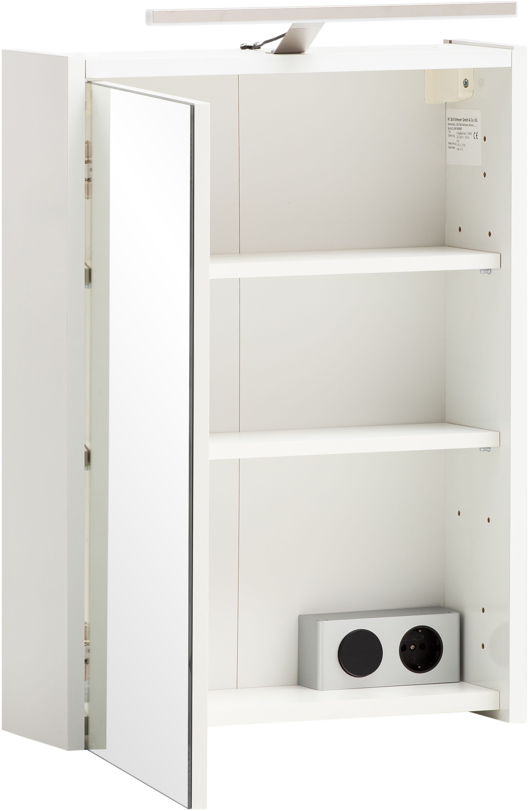 Schildmeyer Spiegelschrank »Katta, Breite 43 cm, 1-türig«, Mit LED-Beleuchtung und Steckdosenbox