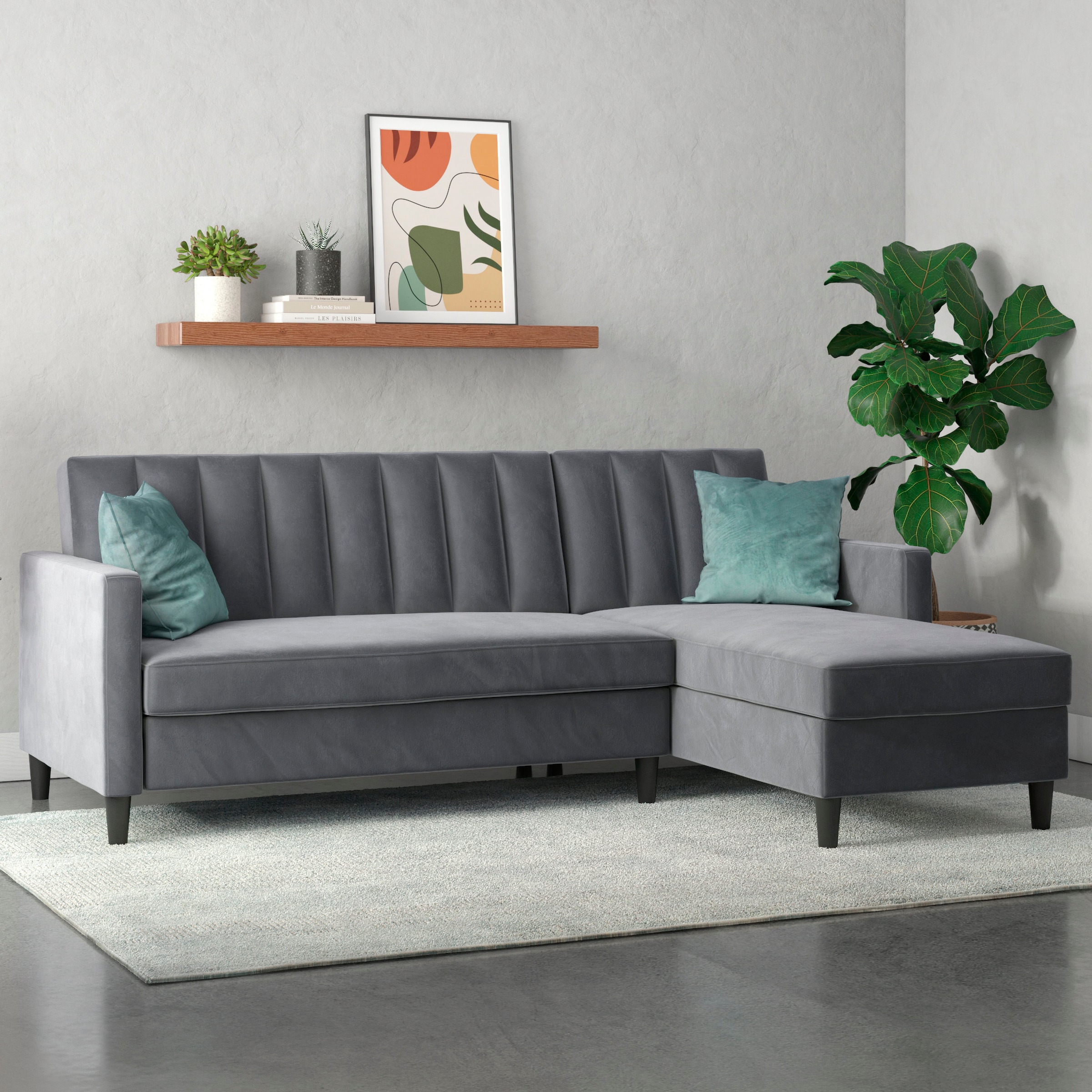 Dorel Home Ecksofa mit Schlafffunktion, Recamiere mit Stauraum beidseitig montierbar, Rückenlehne 2-teilig und 3-fach verstellbar