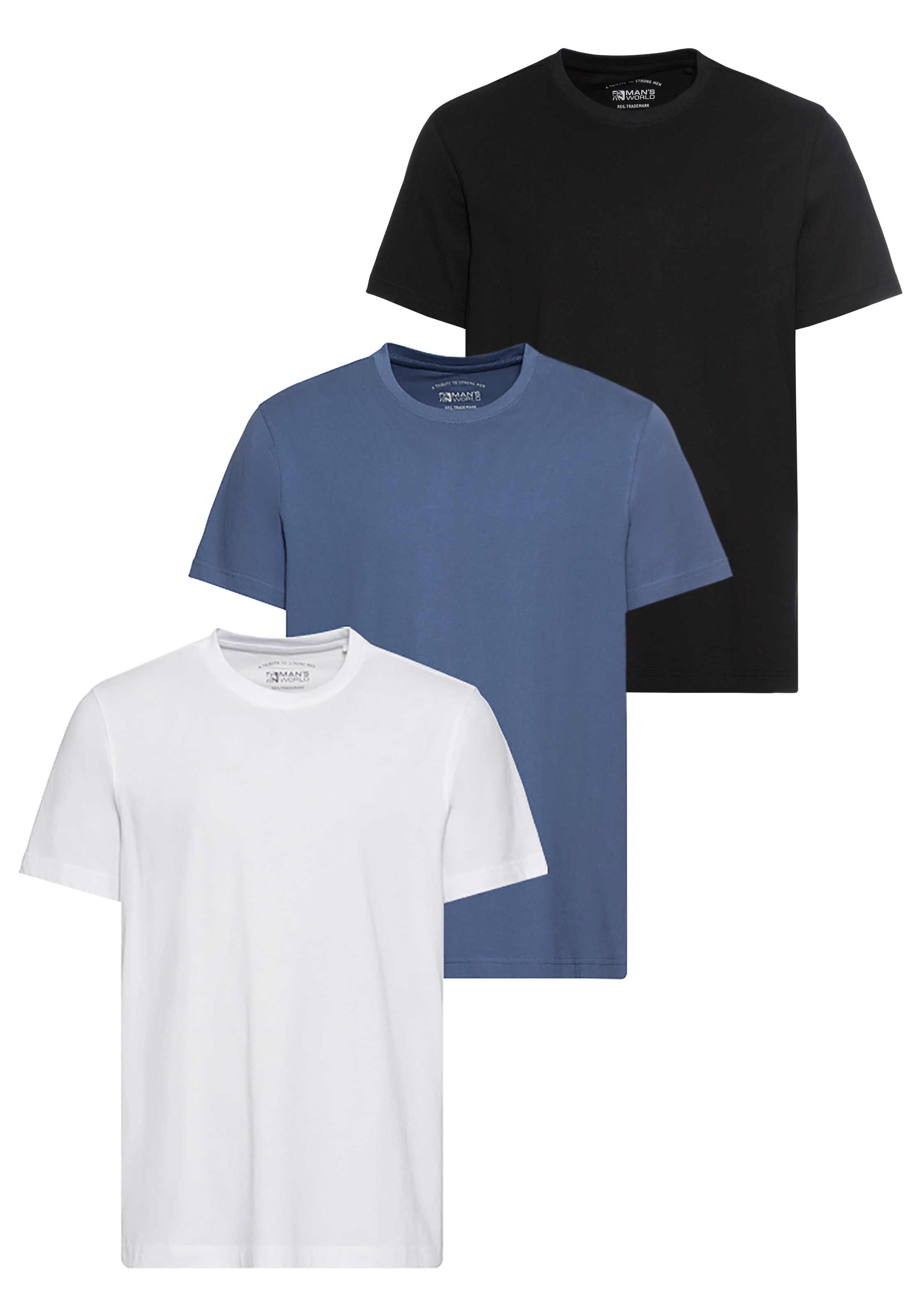 Man's World T-Shirt, Kurzarm, unifarben, Rundhals, aus Baumwolle, im 3er-Pack