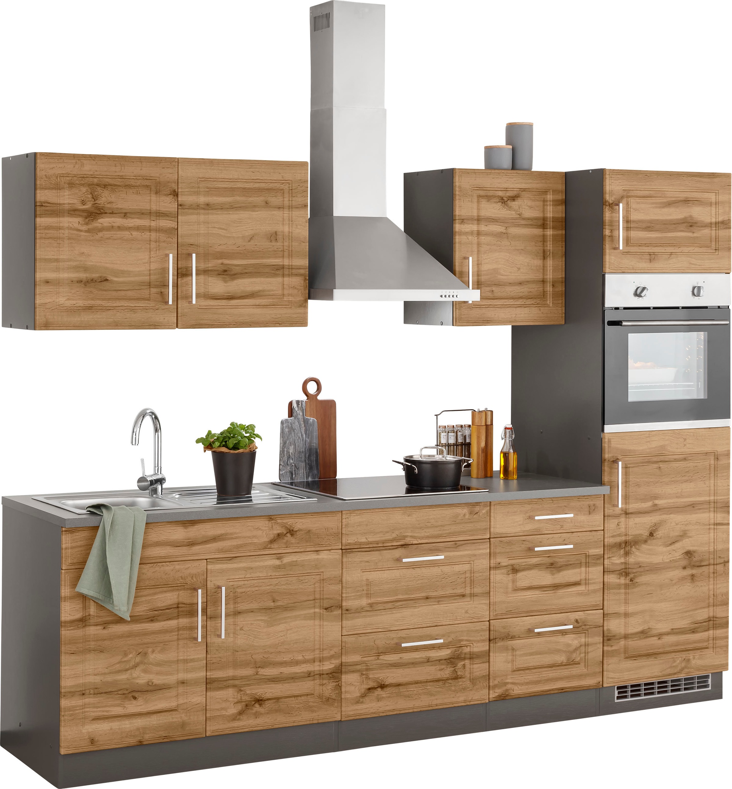 KOCHSTATION Küchenzeile »KS-Stockholm«, Breite 270 cm, mit hochwertigen MDF Fronten im Landhaus-Stil