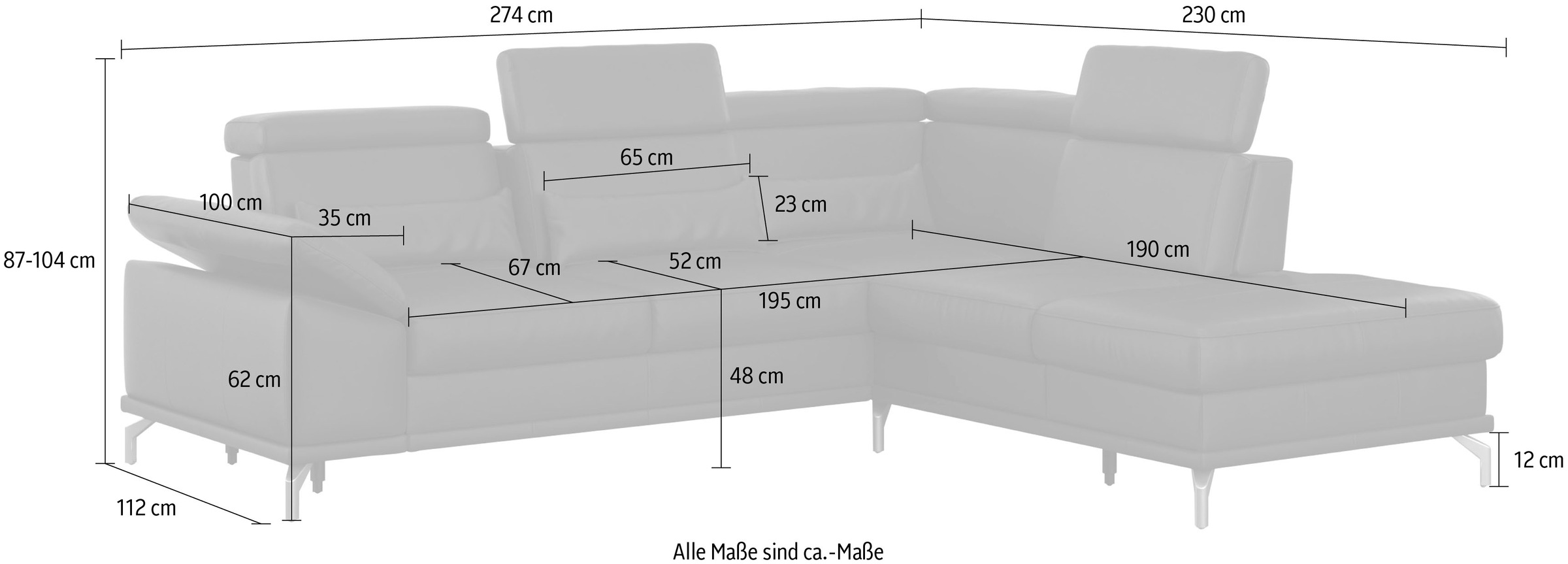 sit&more Ecksofa »Cabrio L-Form«, mit Sitztiefenverstellung und Federkern, 3 Nierenkissen