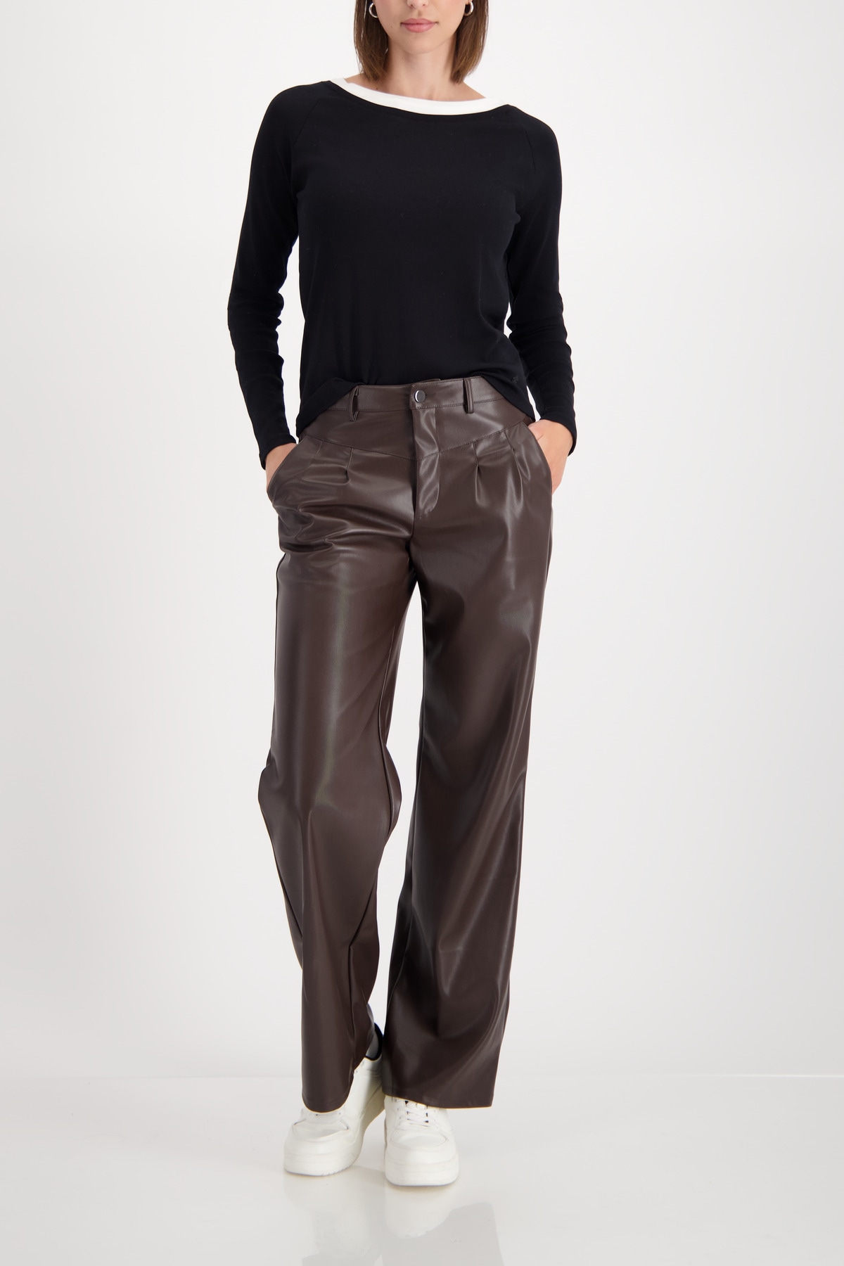 Monari Langarmshirt »Shirt Basic Rippe 2in1« Regular fit mit Rundhalsausschnitt