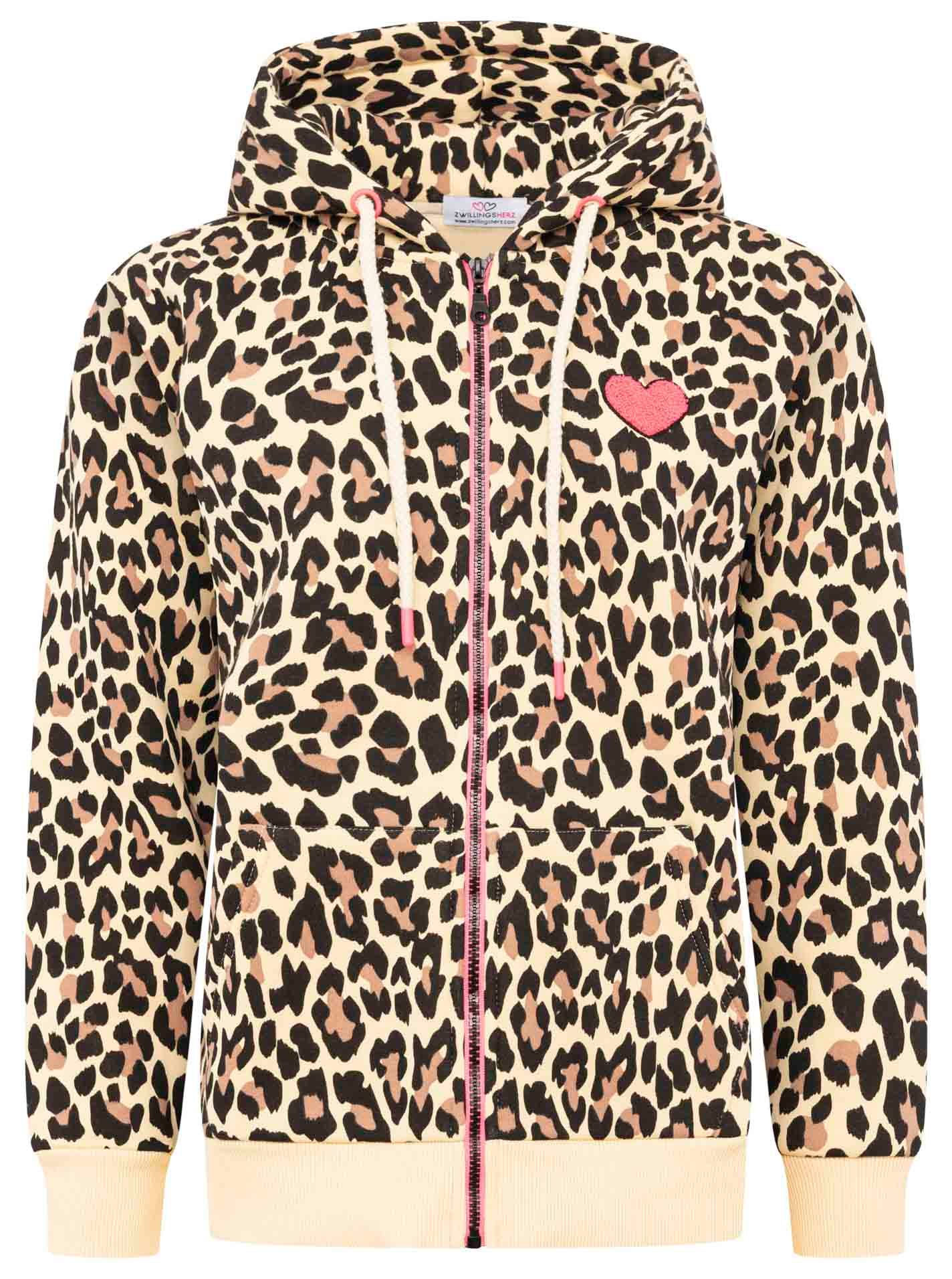 Zwillingsherz Kapuzensweatjacke »"Leo AOP"«, Langarm, Fronttaschen, Reißverschluss, Animal-Muster, modisch