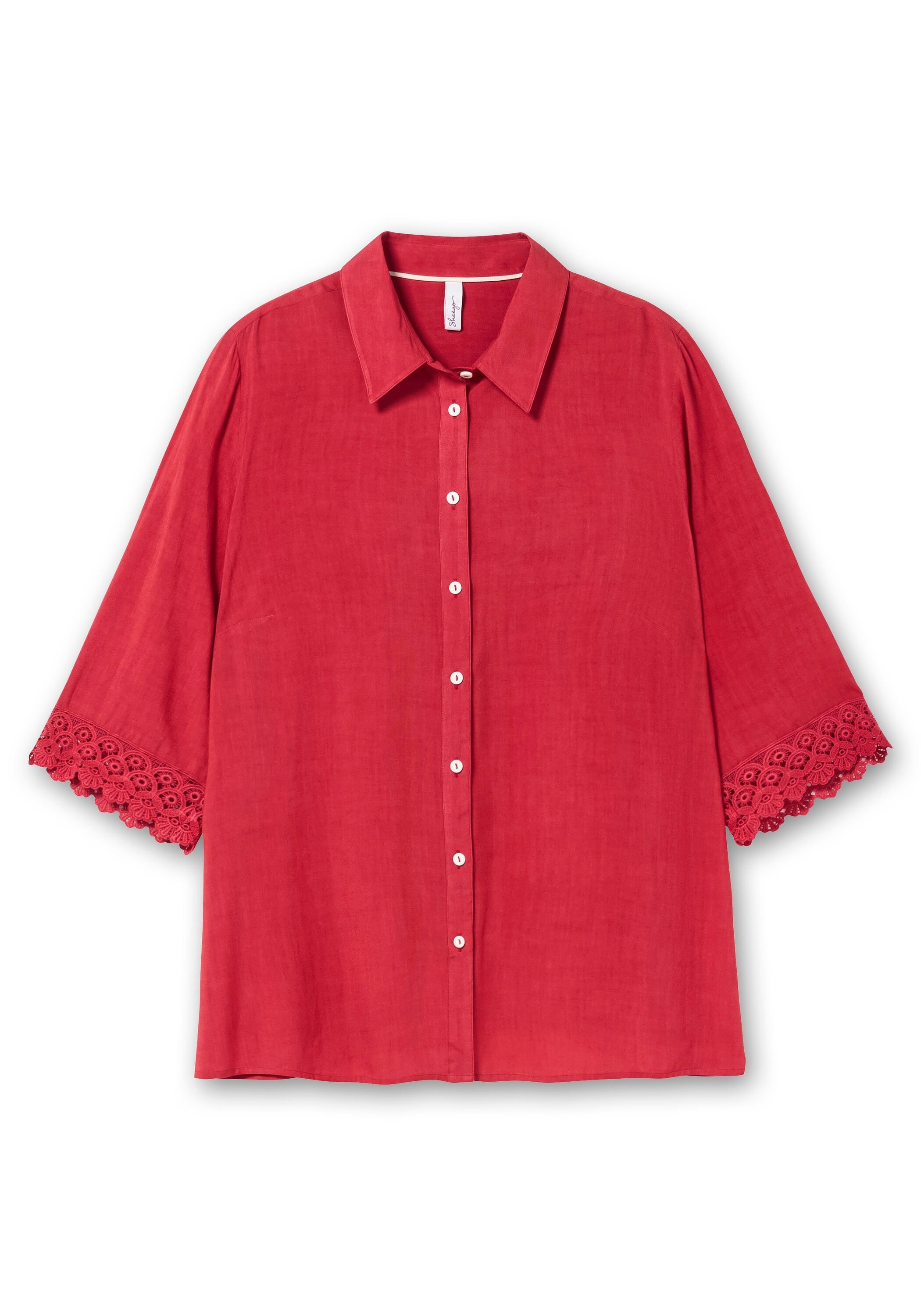 Sheego Hemdbluse »Bluse mit Spitze am Ärmel, weich fließende Qualität«
