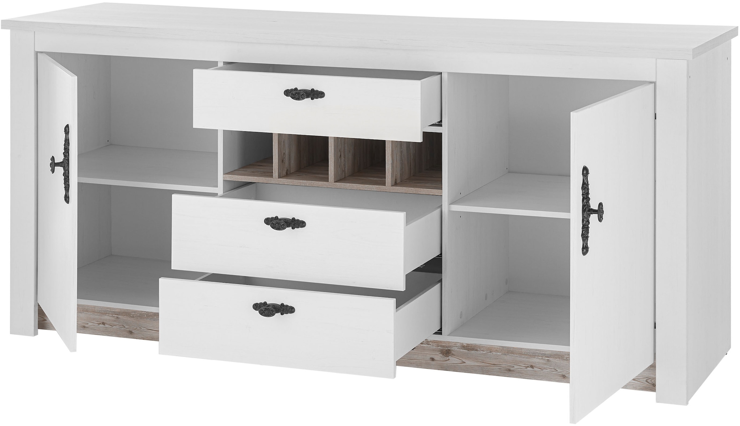 Home affaire Unterschrank »Florenz, Küchenunterschrank in Pinie Weiß, Unterschrank«, mit verschnörkeltem Metallgriff, im Landhausstil, Arbeitshöhe 92 cm