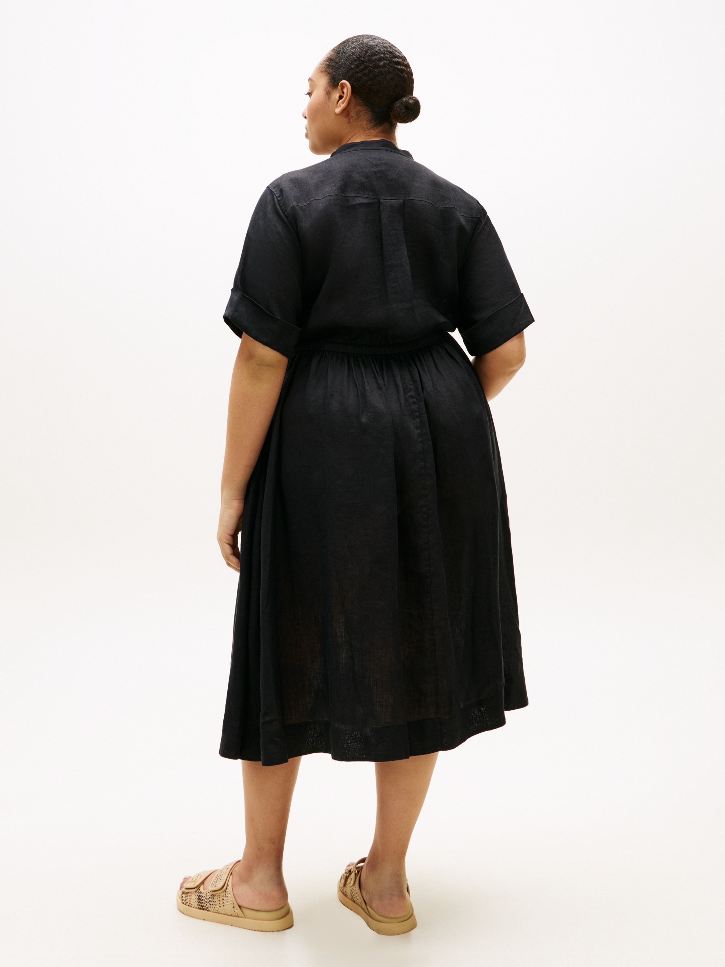 Tommy Hilfiger Curve Midikleid »CRV LINEN MIDI SHIRT DRESS SS« in großen Größen, Taille mit Bindeband