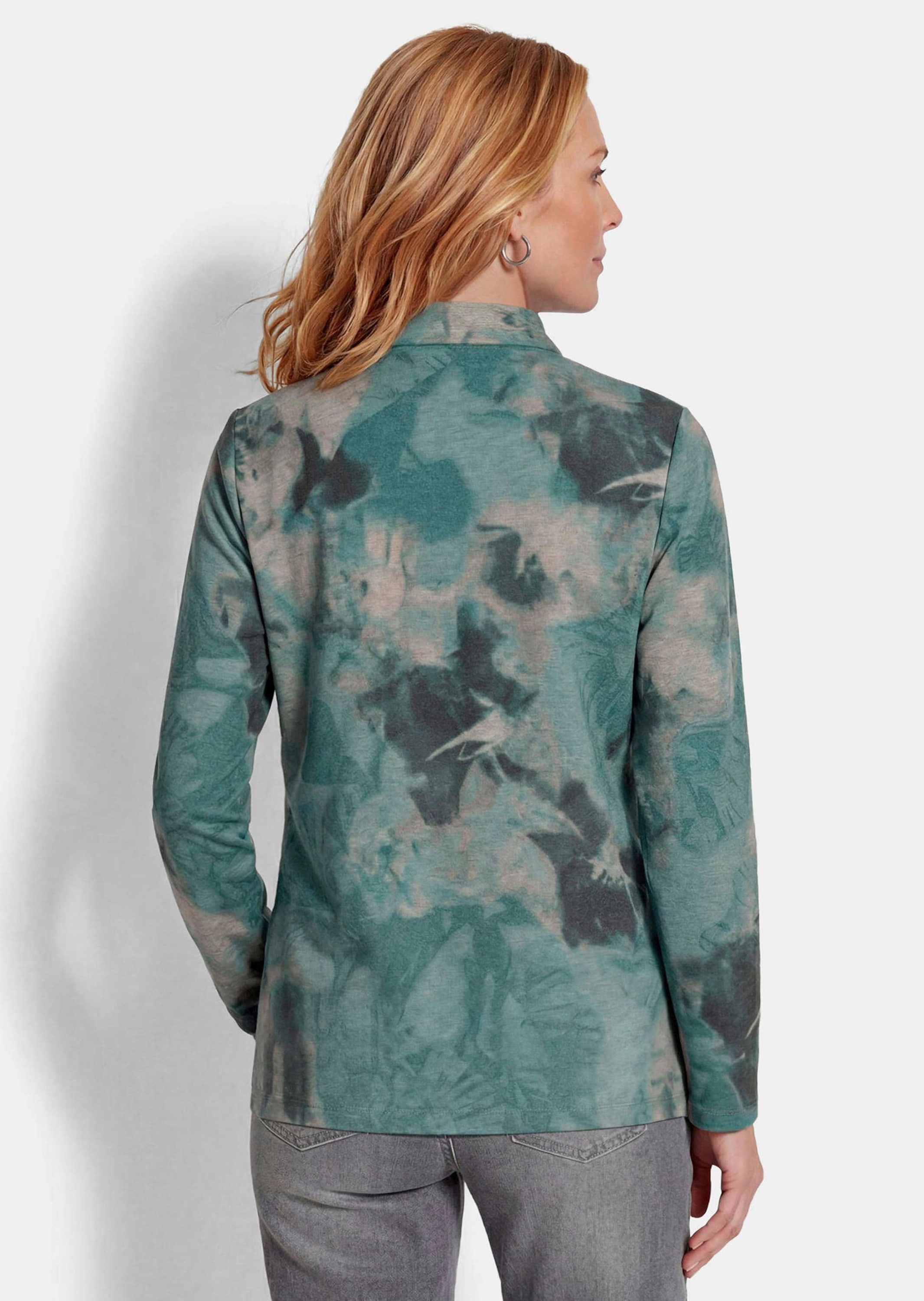 GOLDNER Sweatshirt »Troyer mit glänzendem Print«, Tunnelzug mit Kordelstoppern am Stehkragen
