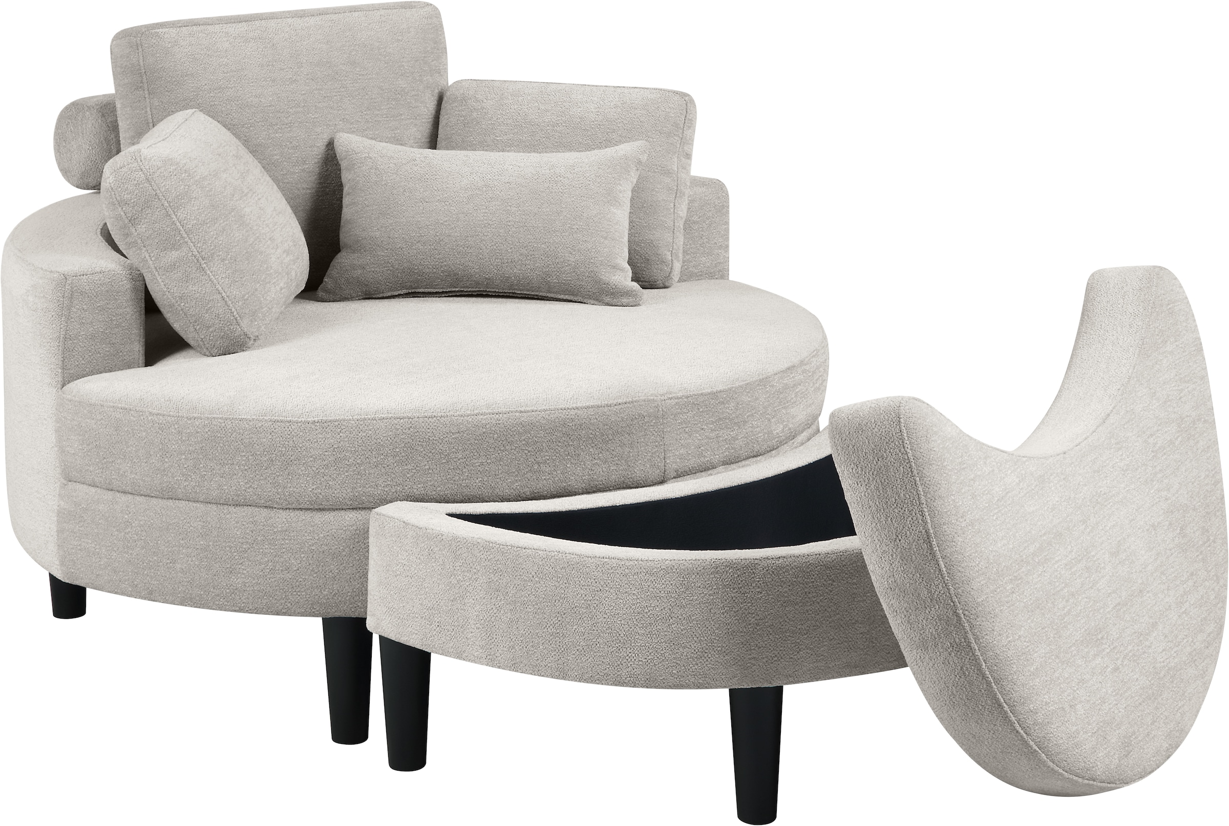 ATLANTIC home collection Loveseat »Ravi, B: 114 cm«, XXL- Sessel, mit Stauraumhocker, Rückenstütze & 4 Zierkissen