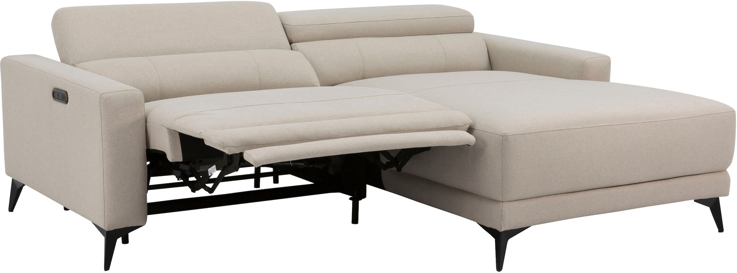 OTTO home Ecksofa »LEWII, L-Form, 213 cm - elektr. Relaxfunktion« mit USB A/C-Anschluss. Federkern, verstellbaren Kopfstützen, Webstoff
