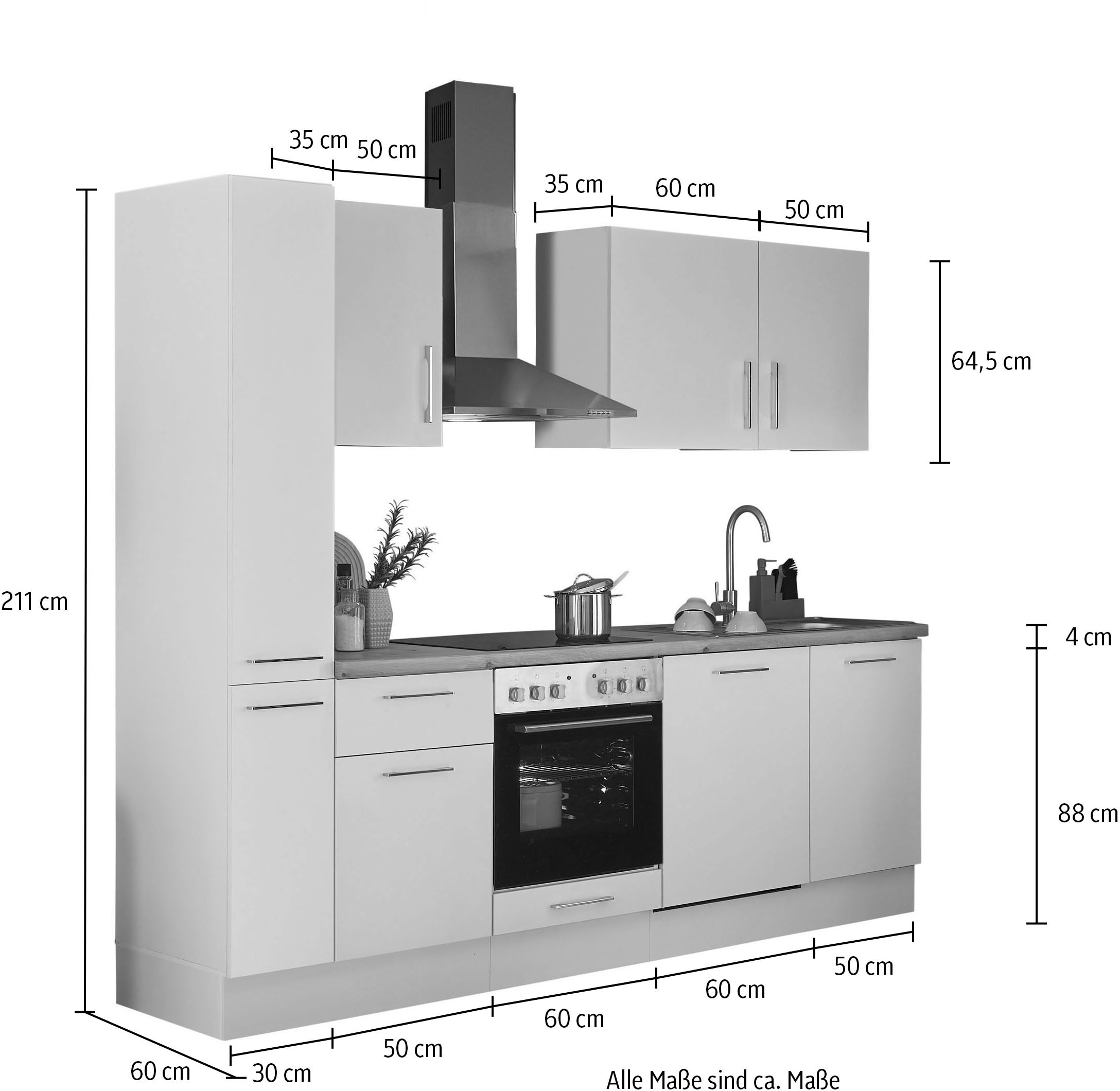 BASIC by Balculina Küchenzeile »Turin«, Breite 250 cm, wahlweise mit E-Geräten