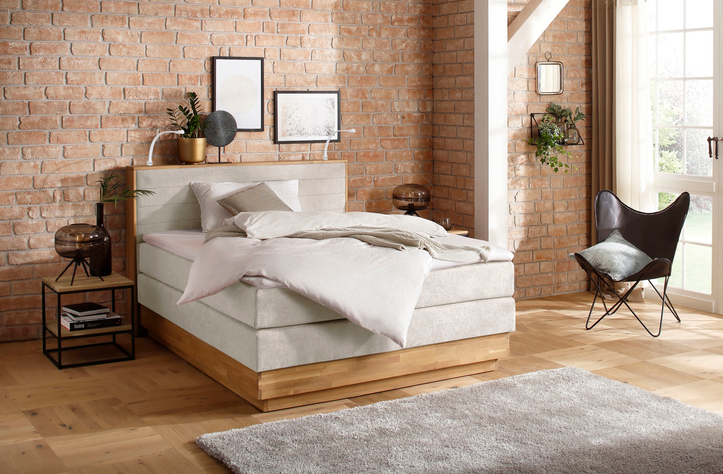 Home affaire Boxspringbett »Cavan« Eiche, inkl. Bettkasten & Topper, verschiedene Härtegrade (auch H4)