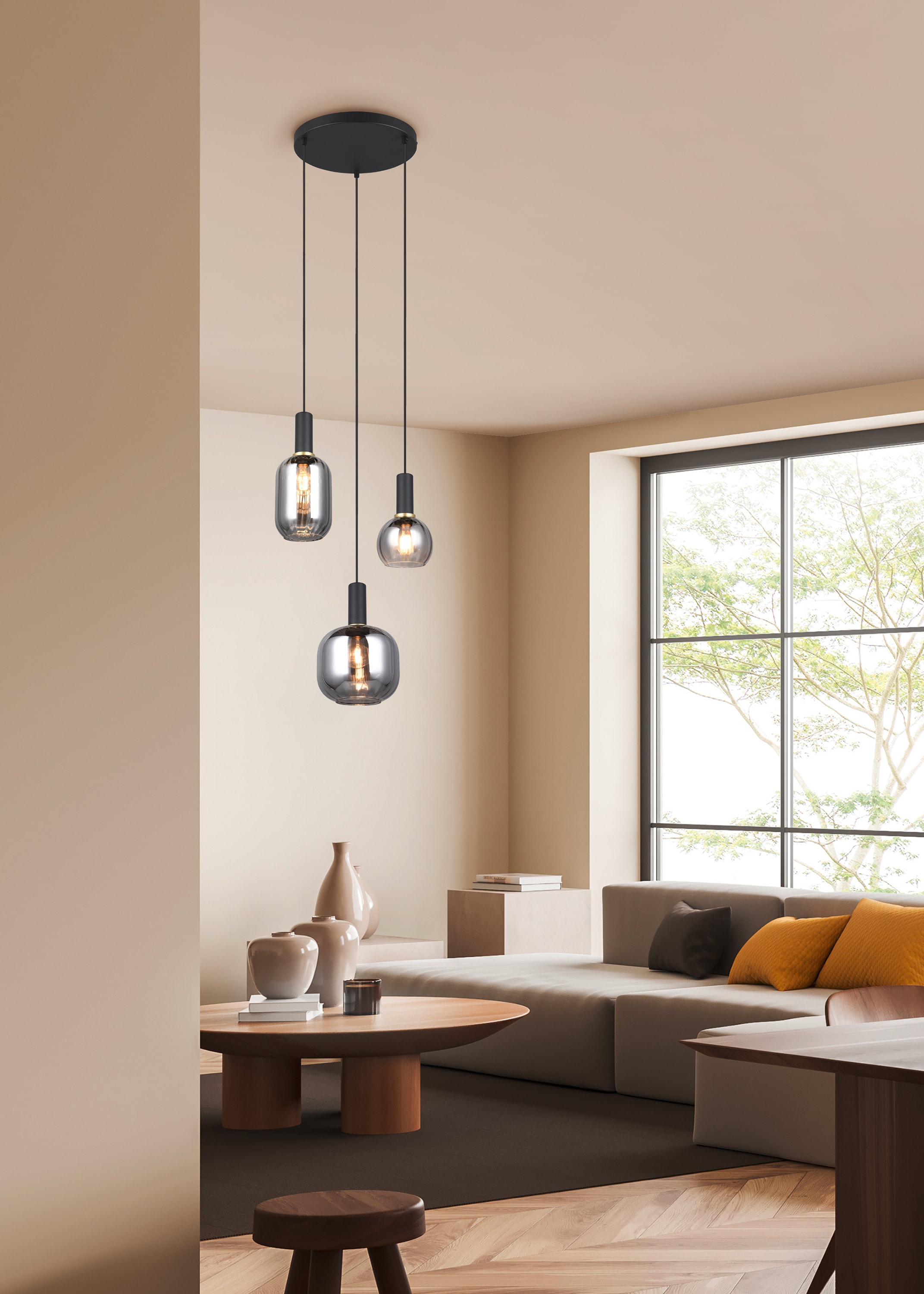 TRIO Leuchten Pendelleuchte »DIVA, E27 Hängelampe 3-flammig mit Glasschirm, exkl 3xE27 max 10W« E27 1 Stk. warmweiß - kaltweiß höhenverstellbar bis max 150cm Hängeleuchte Ø 30 cm Wohnzimmer Küche