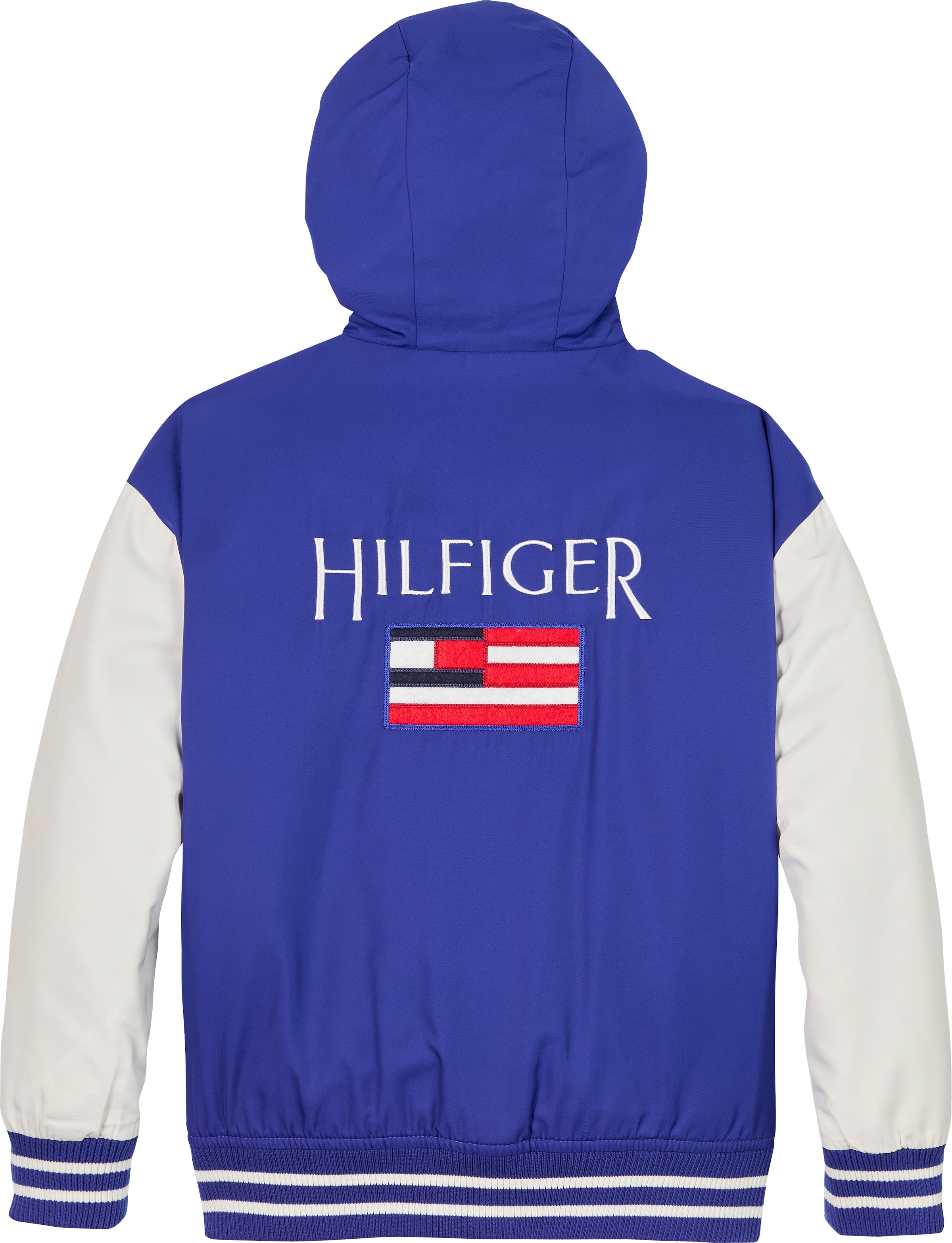 Tommy Hilfiger Bomberjacke »HOODED GRAPHIC BOMBER«, mit Kapuze, mit großem Logo, Kontrast-Streifen