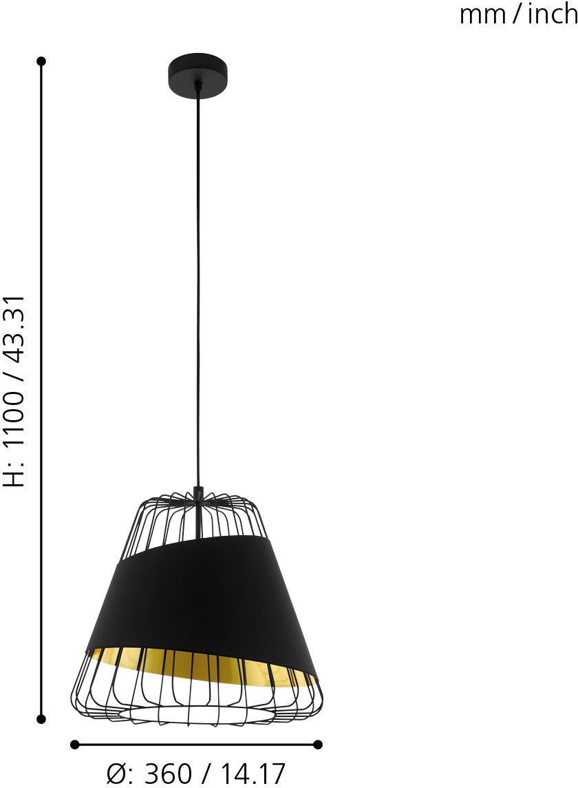EGLO Pendelleuchte »AUSTELL«, 1 flammig, Leuchtmittel E27 | ohne Leuchtmittel, schwarz / Ø36 x H110 cm / exkl. 1 x E27 (je max. 60W) / Pendellampe