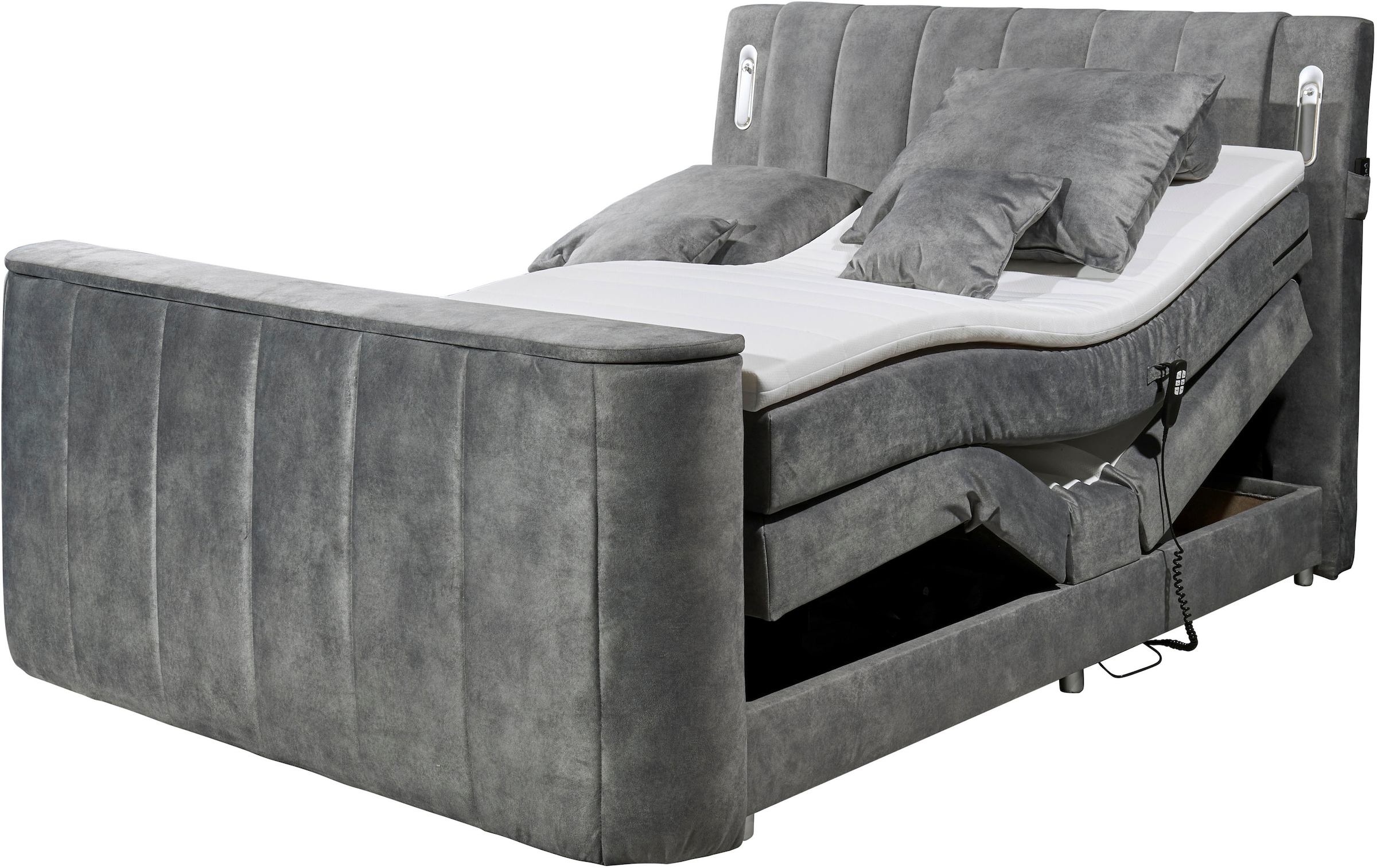 ED EXCITING DESIGN Boxspringbett »Dallas« mit Motorverstellung,  inkl. Topper, LED-Beleuchtung und motorisierter TV-Halterung (bis 40 Zoll)