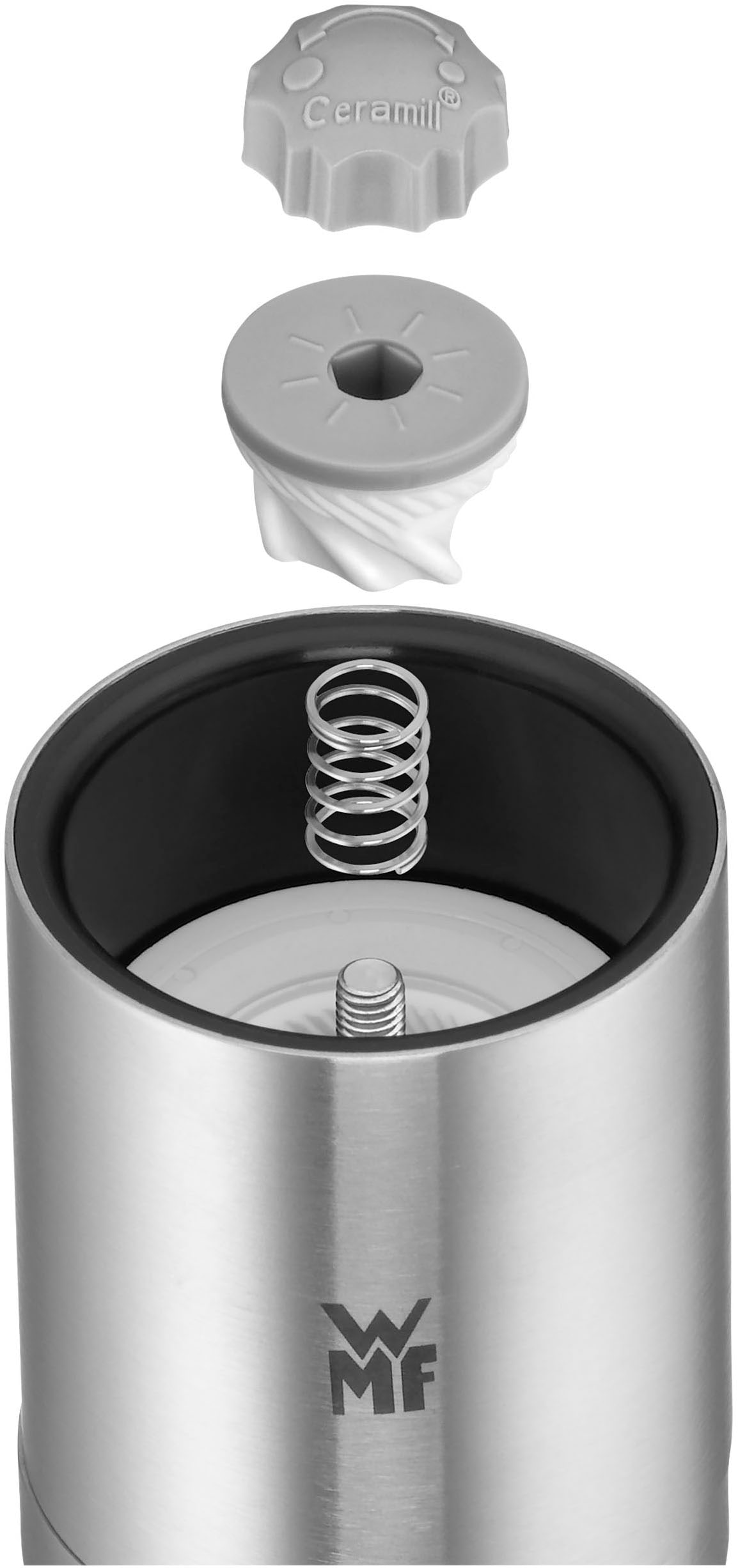 WMF Gewürzmühle »De Luxe«, (1 St.), Keramik-Mahlwerk, aromadicht, Mahlstärken-Einstellung, Cromargan
