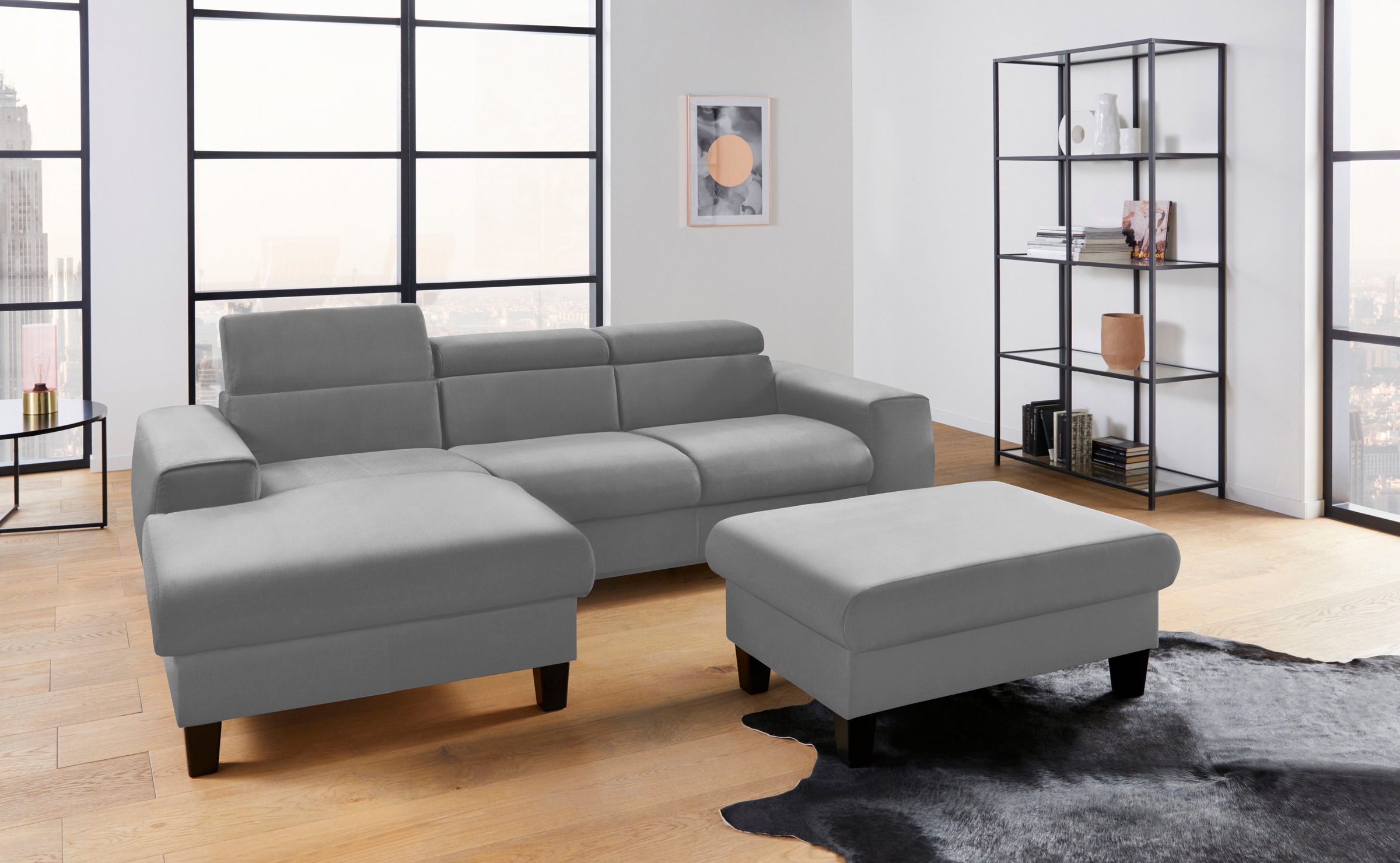 COTTA Polstergarnitur »Morven L-Form«, (Set), Set bestehend aus: Ecksofa mit Kopfteilverstellung & Hocker