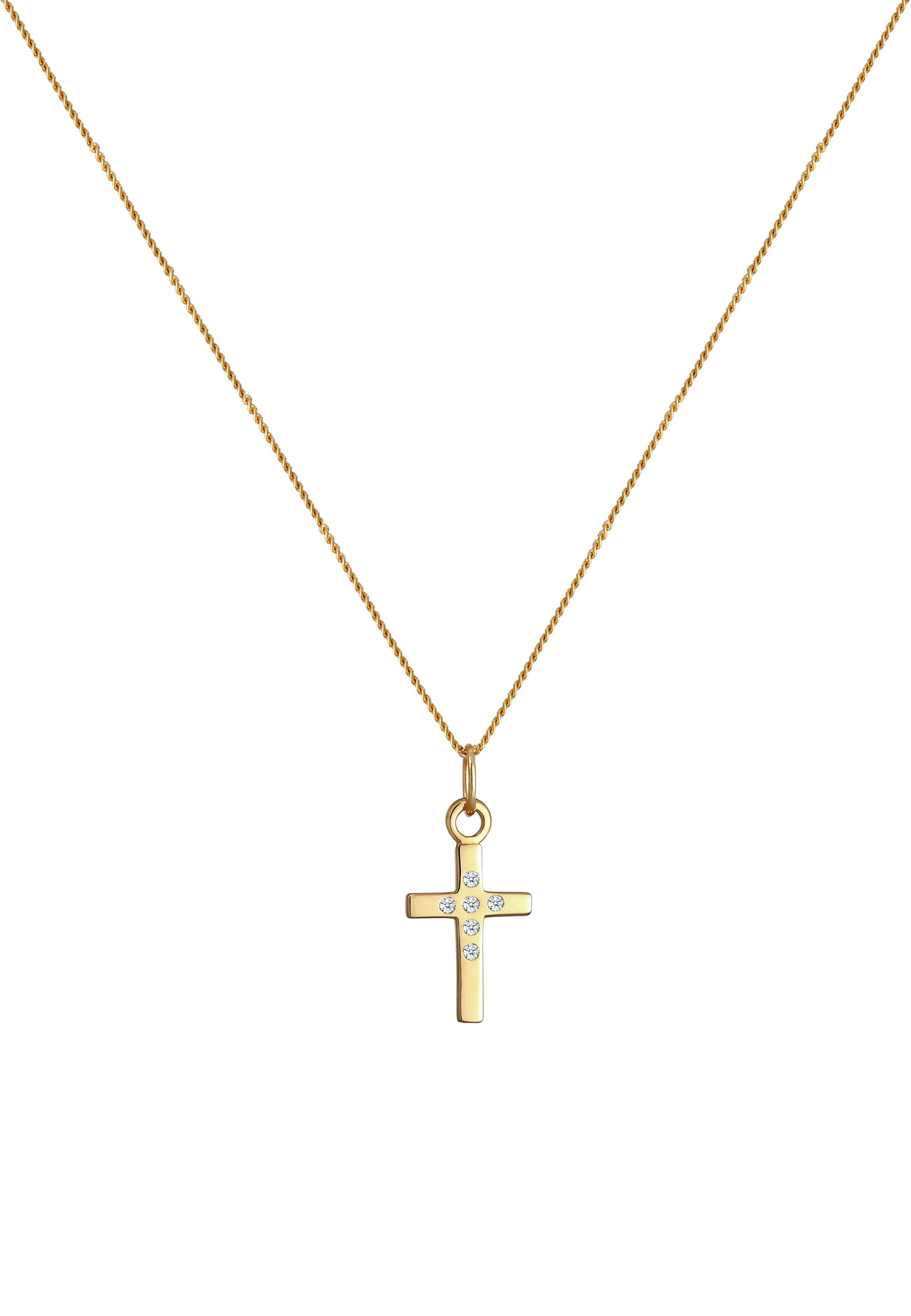 Elli DIAMONDS Silberkette »Halskette Kreuz Diamant Weiß Brillantschliff (0.03 ct) 585 Gelbgold«