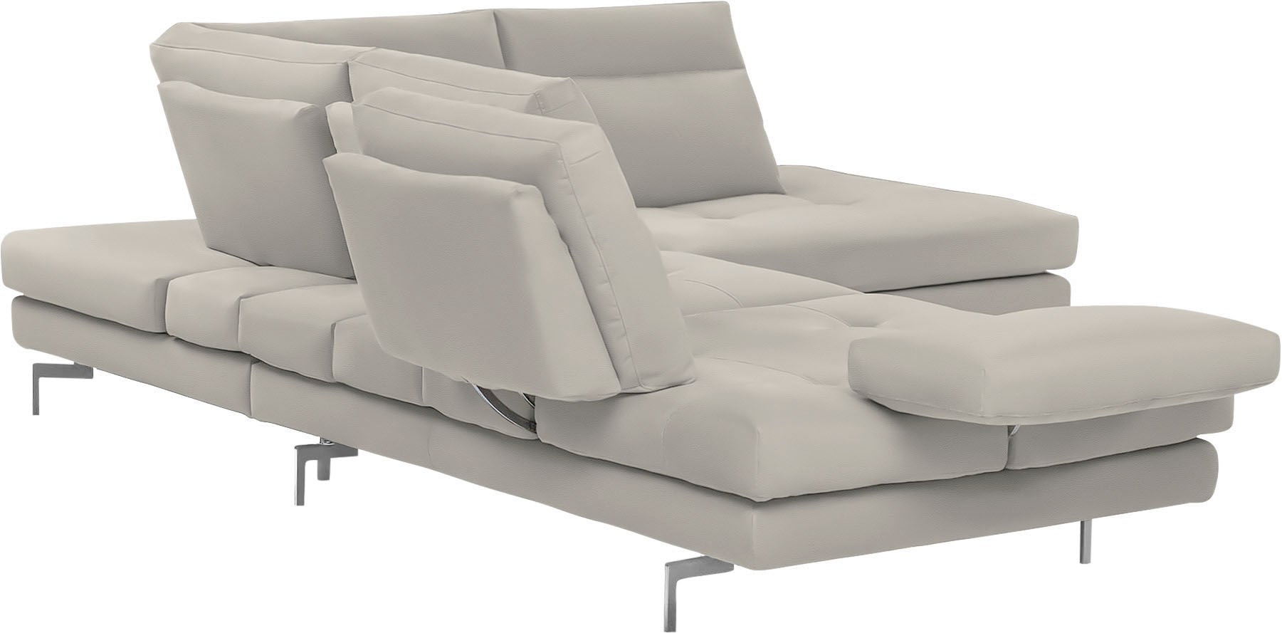 CALIA ITALIA Ecksofa »Toby Wing, L-Form, Multifunktionssofa, bequem und edel«, Sitztiefenverstellung und Armteilfunktion, Füße chrom glänzend