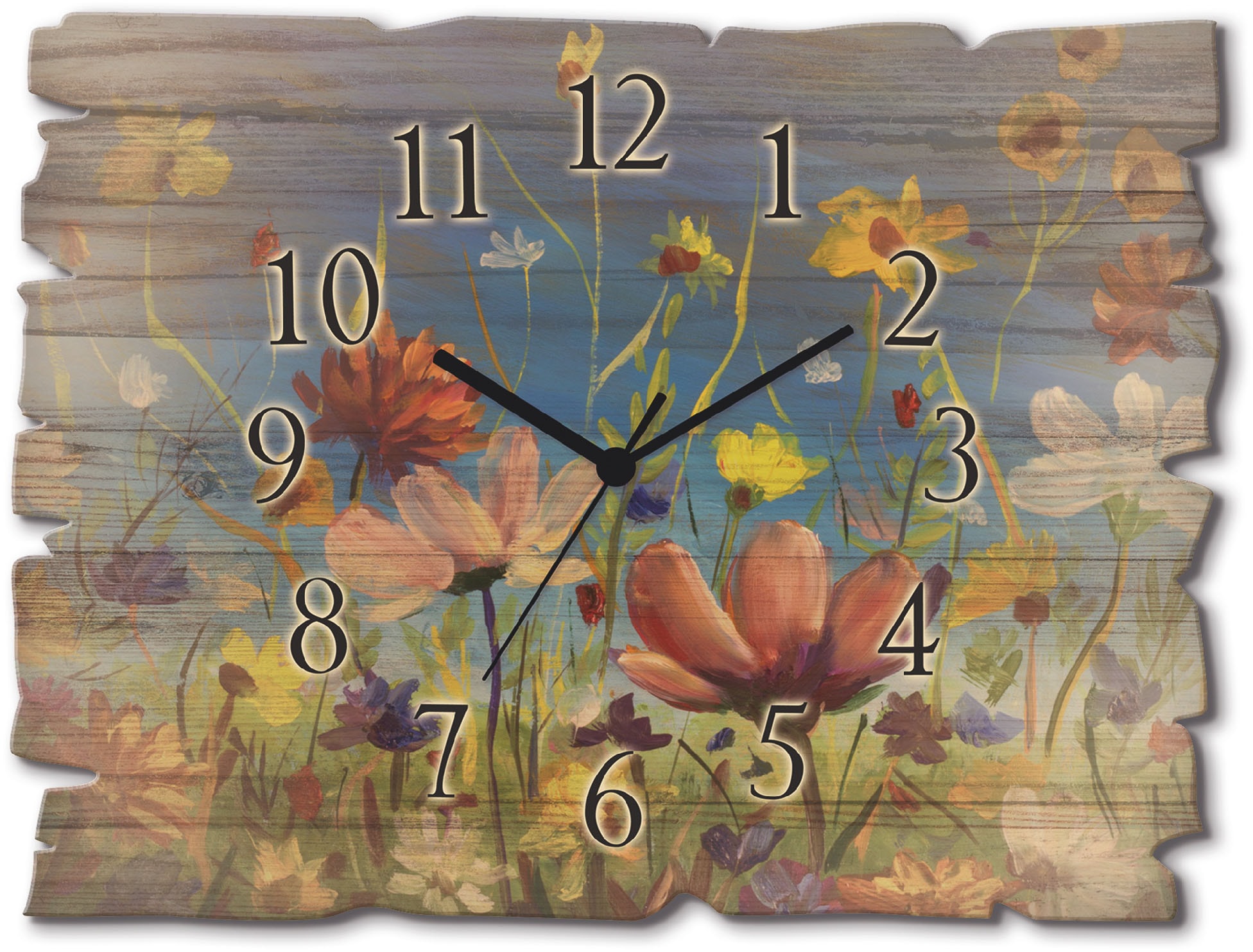 Artland Wanduhr "Holzuhr Wildblumenwiese" wahlweise mit Quarz- oder Funkuhrwerk, lautlos ohne Tickgeräusche