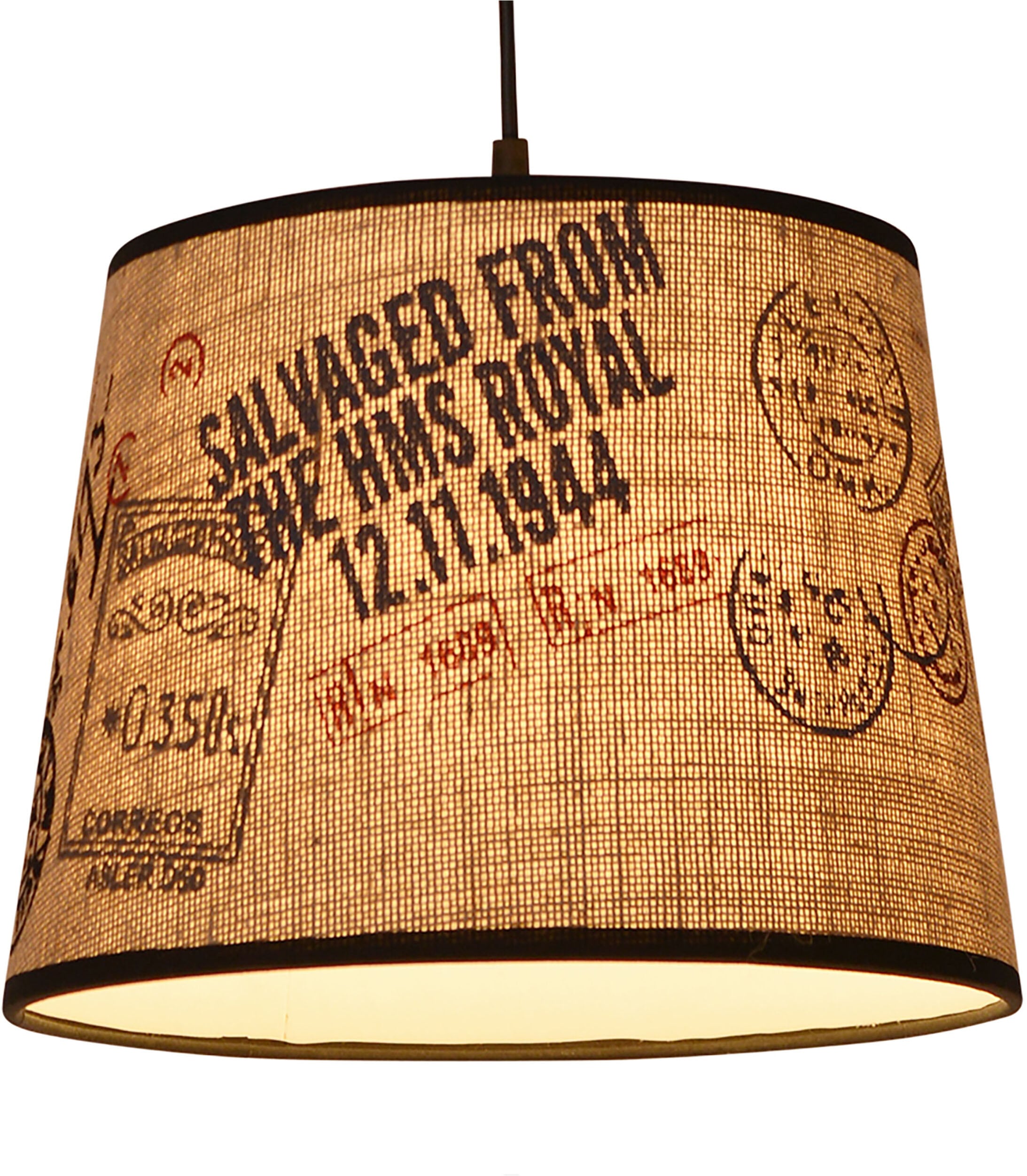 näve Pendelleuchte »PRINT« E27 1 Stk. E27 max. 60W, Kunststoff/Textil, Farbe: braun + rot/schwarze Motive