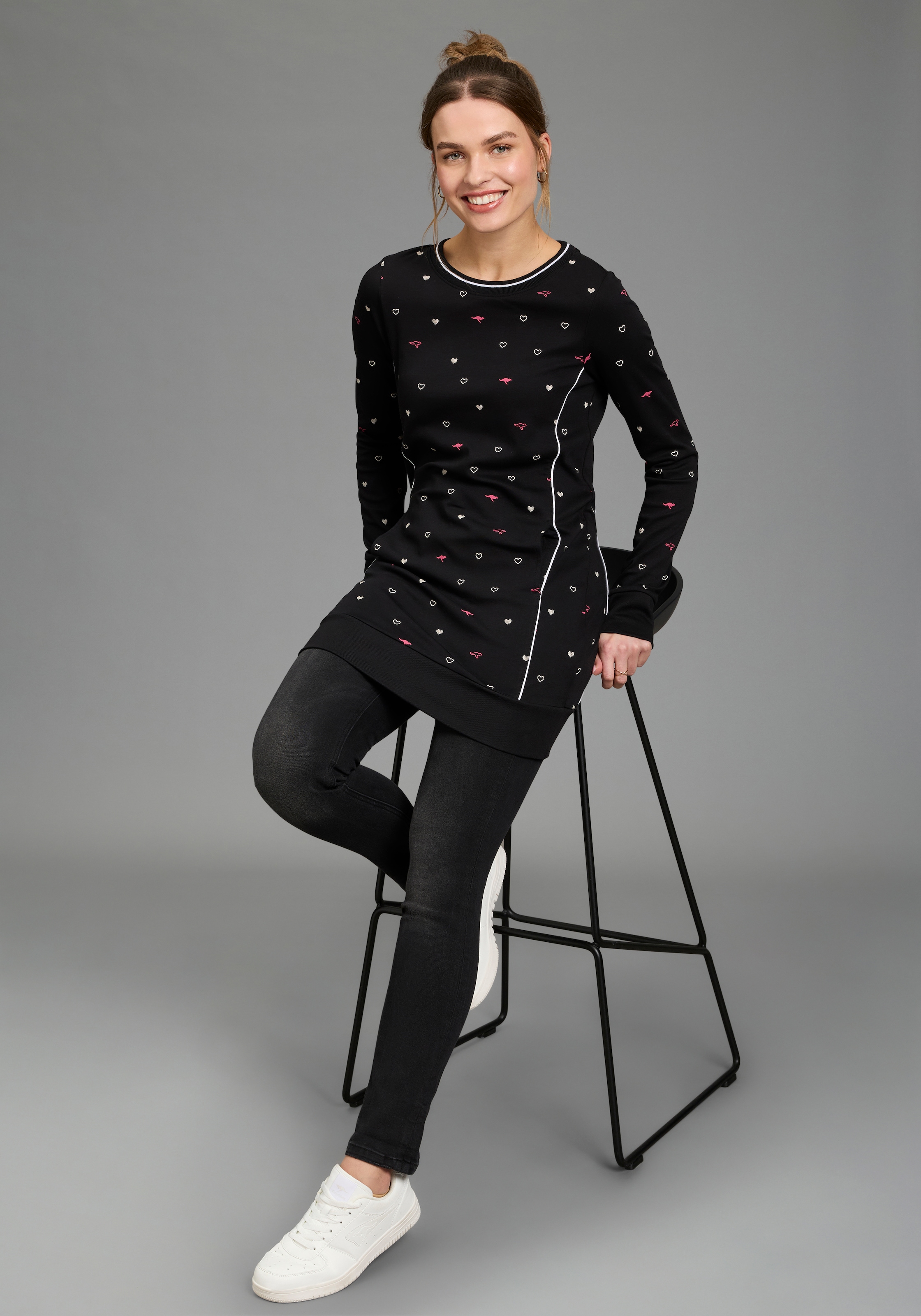 KangaROOS Sweater , Langarm,  figurbetont,  aus Interlock-Baumwolle,  mit Nahttaschen
