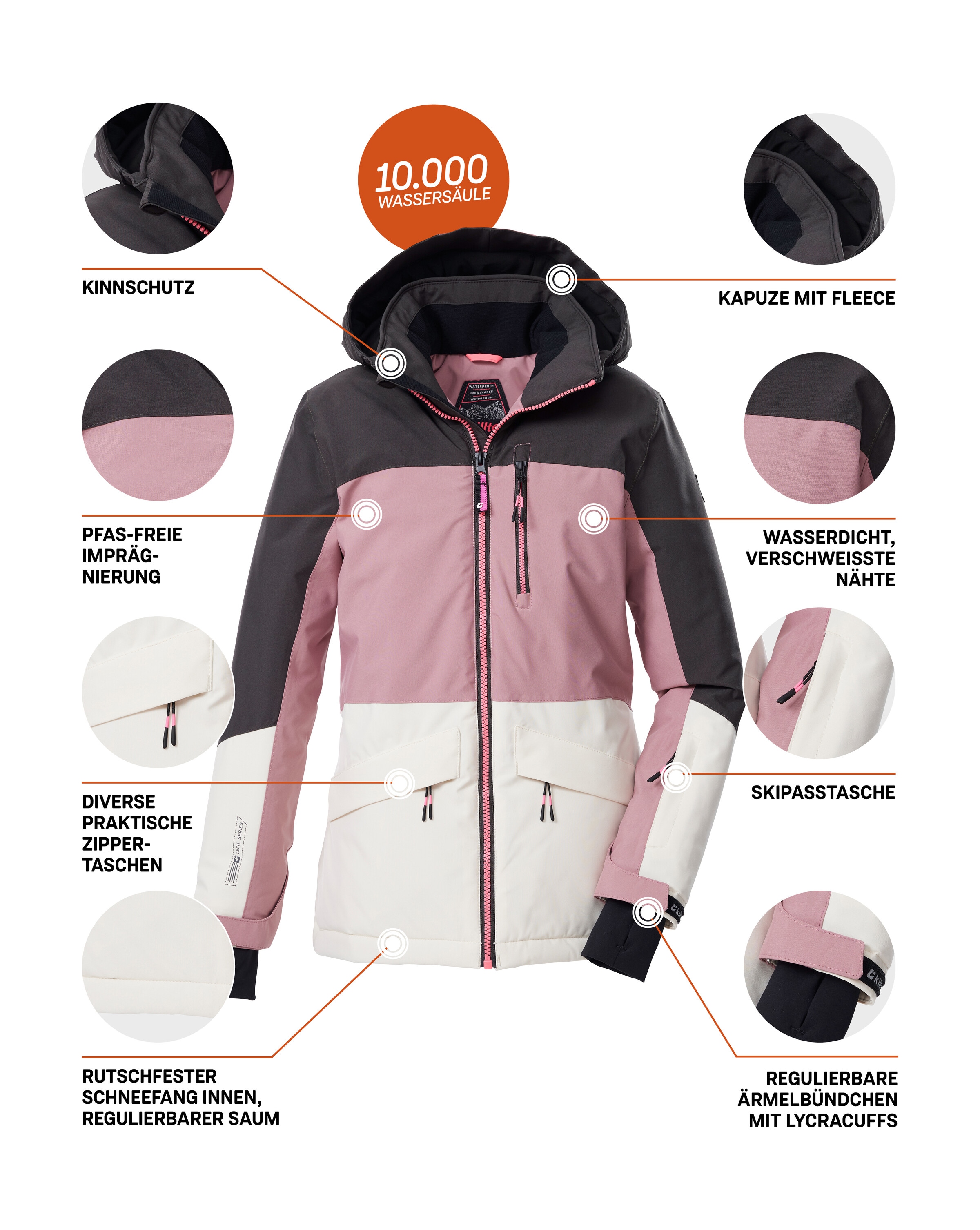 Killtec Skijacke »KSW 208 GRLS SKI JCKT« Wasserdichte, atmungsaktive Kinderjacke mit Schneefang und Taschen
