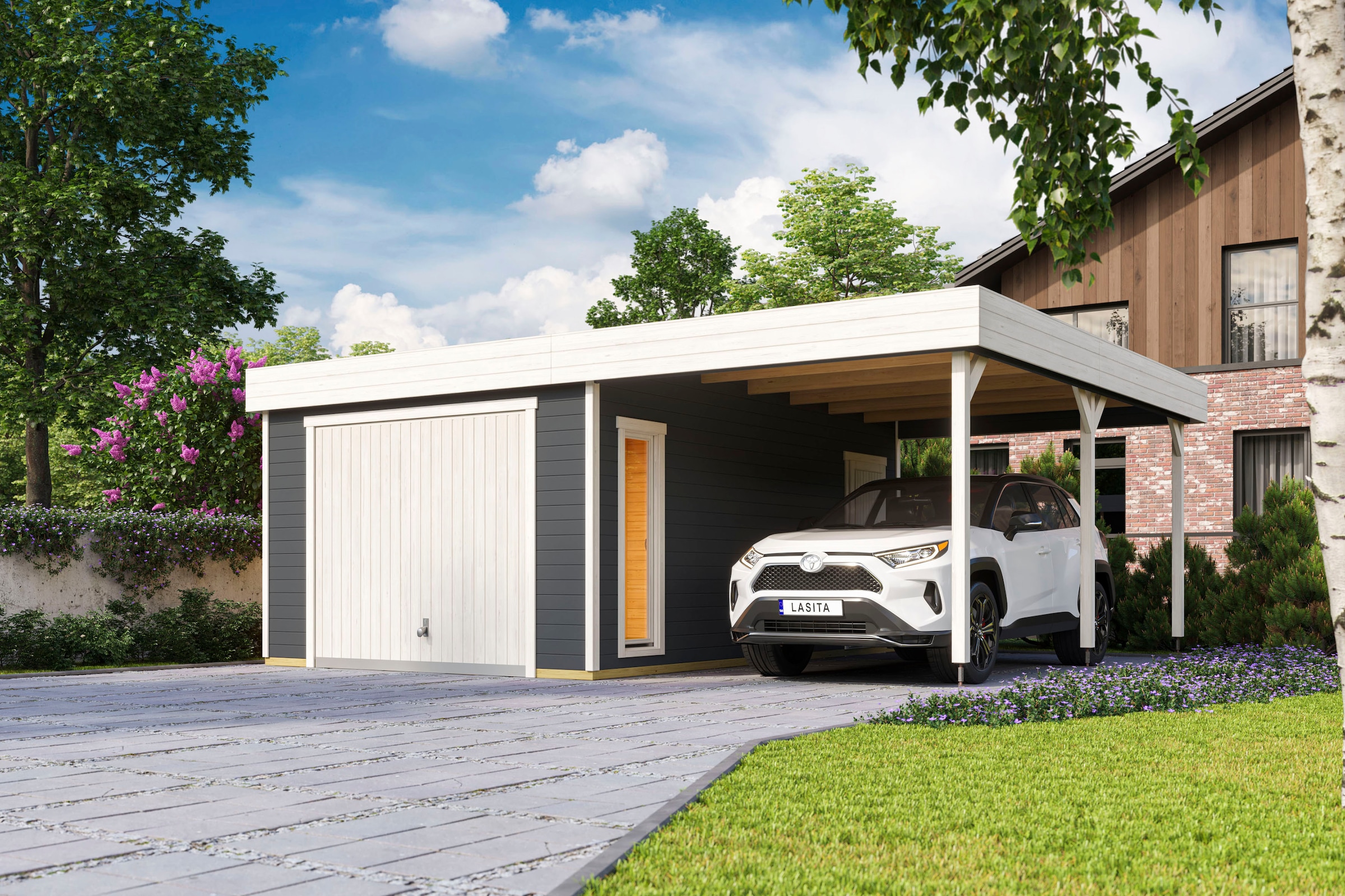 LASITA MAJA Garage »Bahamas«, (Set, Mit zusätzliche Eingang), Garage + Schwingtor