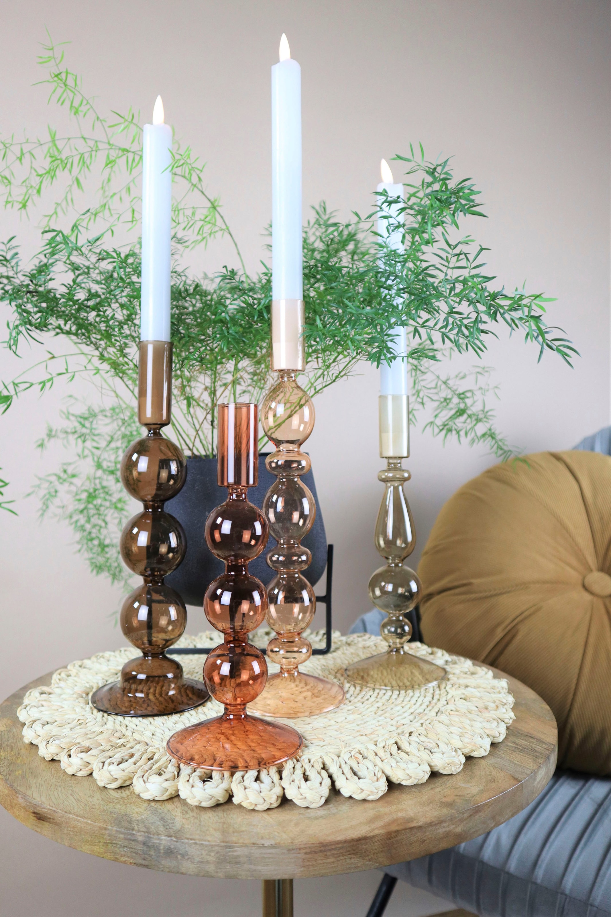 Leonique Kerzenhalter »Lorrely«, (Set, ca. 2 cm aus auf 25 Raten bestellen Glas, Stabkerzenhalter Höhe St.)