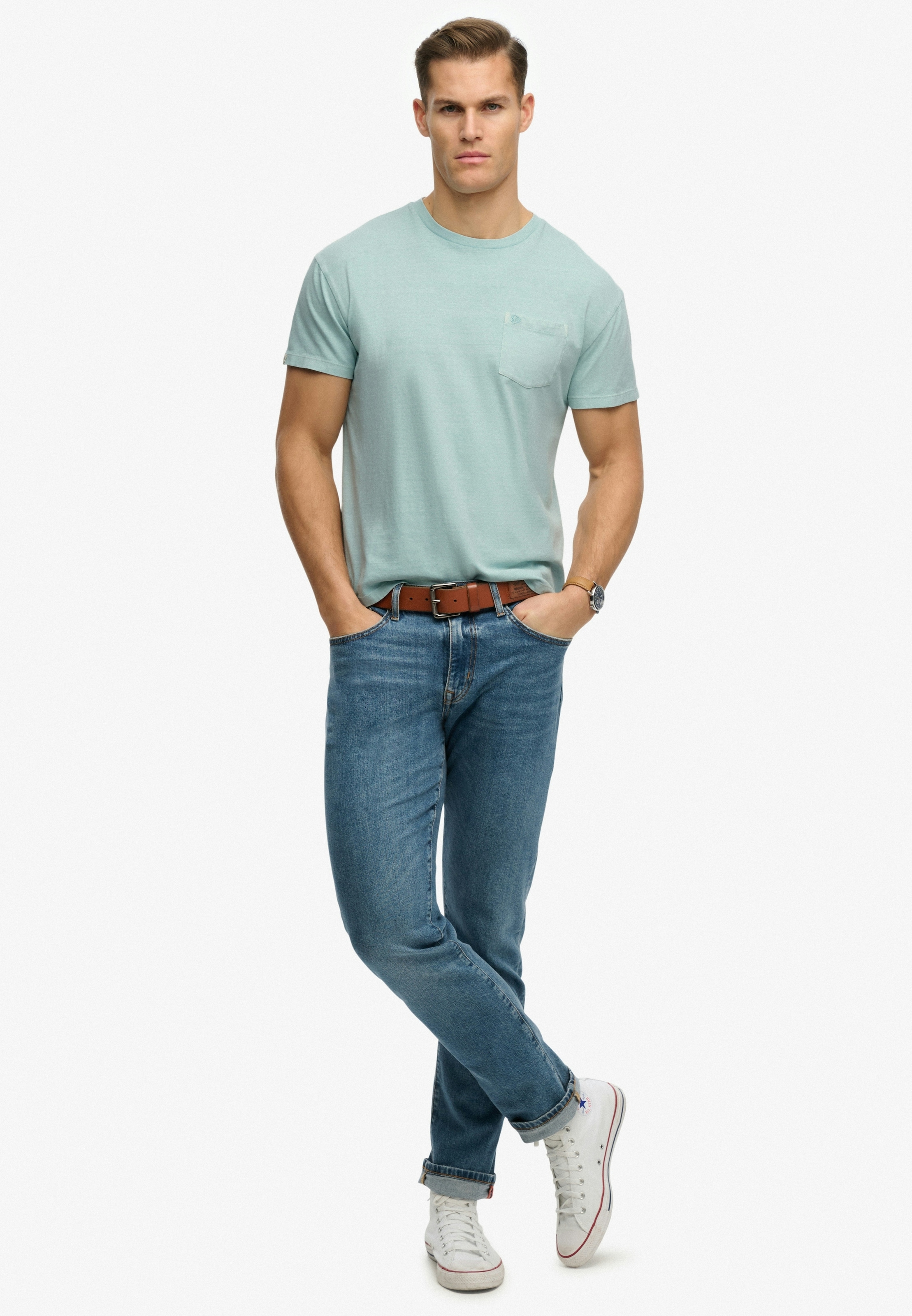 Superdry Rundhalsshirt »COTTON CLASSIC LINEN PKT TEE« aus tollem Baumwoll-Leinen-Mischgewebe