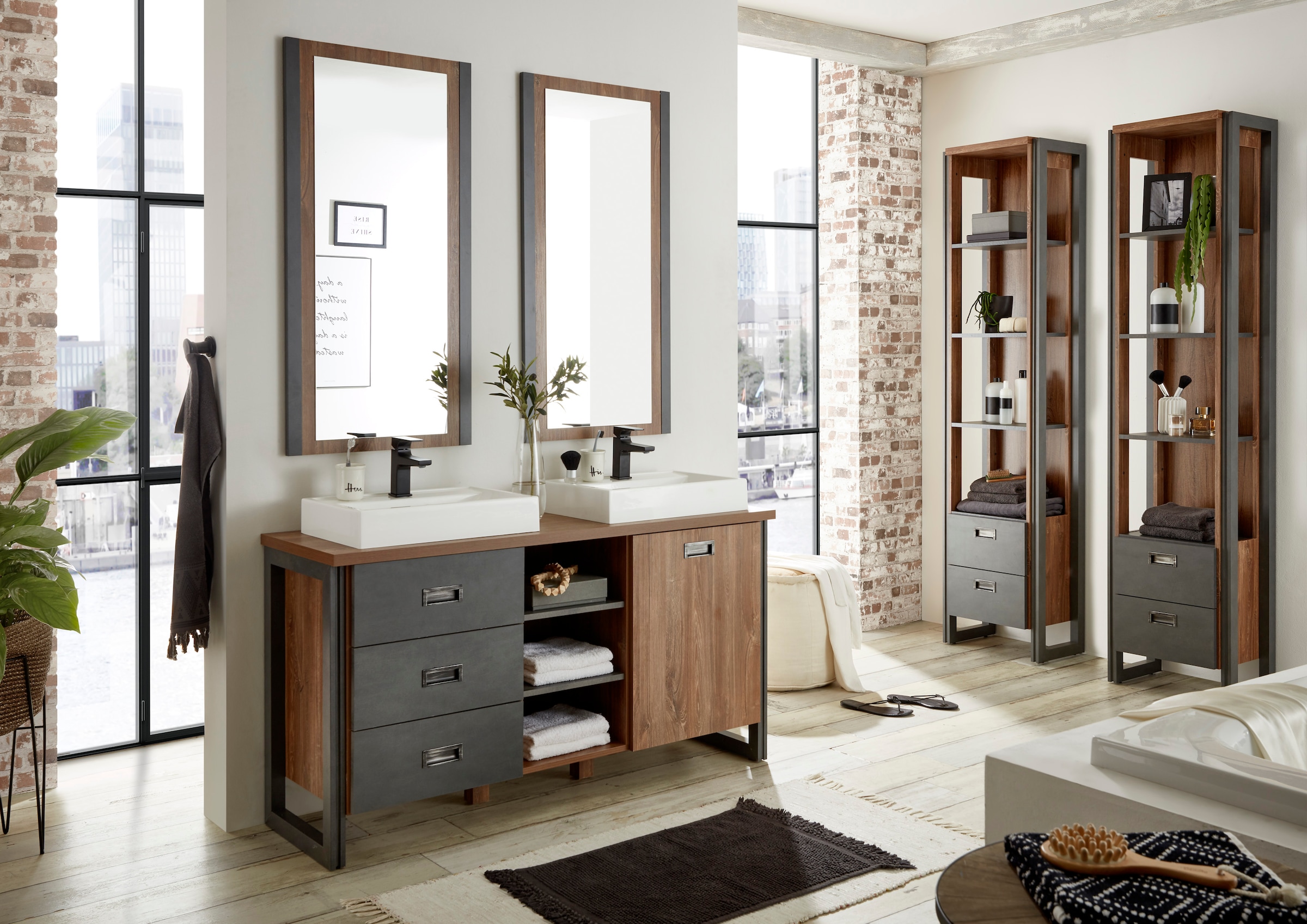 Home affaire Waschtisch »Detroit, Unterschrank mit Apothekergriff, Badschrank, Industrialdesign«