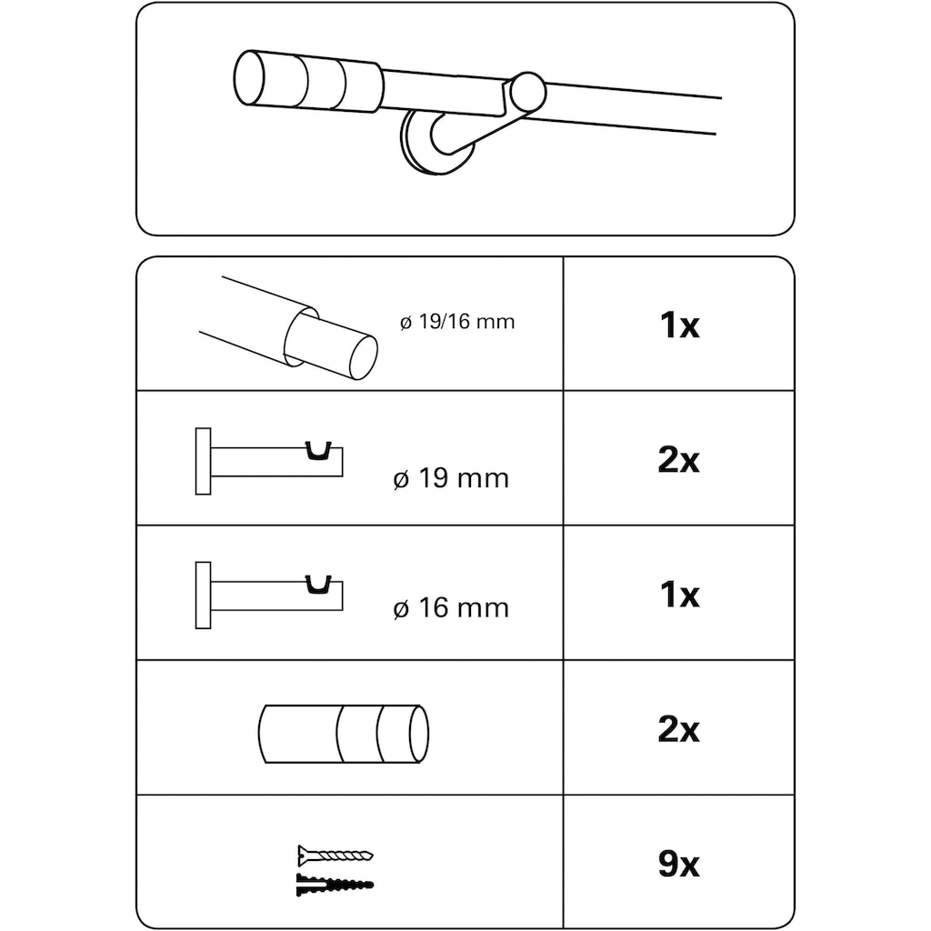 GARDINIA Gardinenstange »Gardinenstangen Set Metall«, 1 läufig-läufig, ausziehbar, 1-Lauf