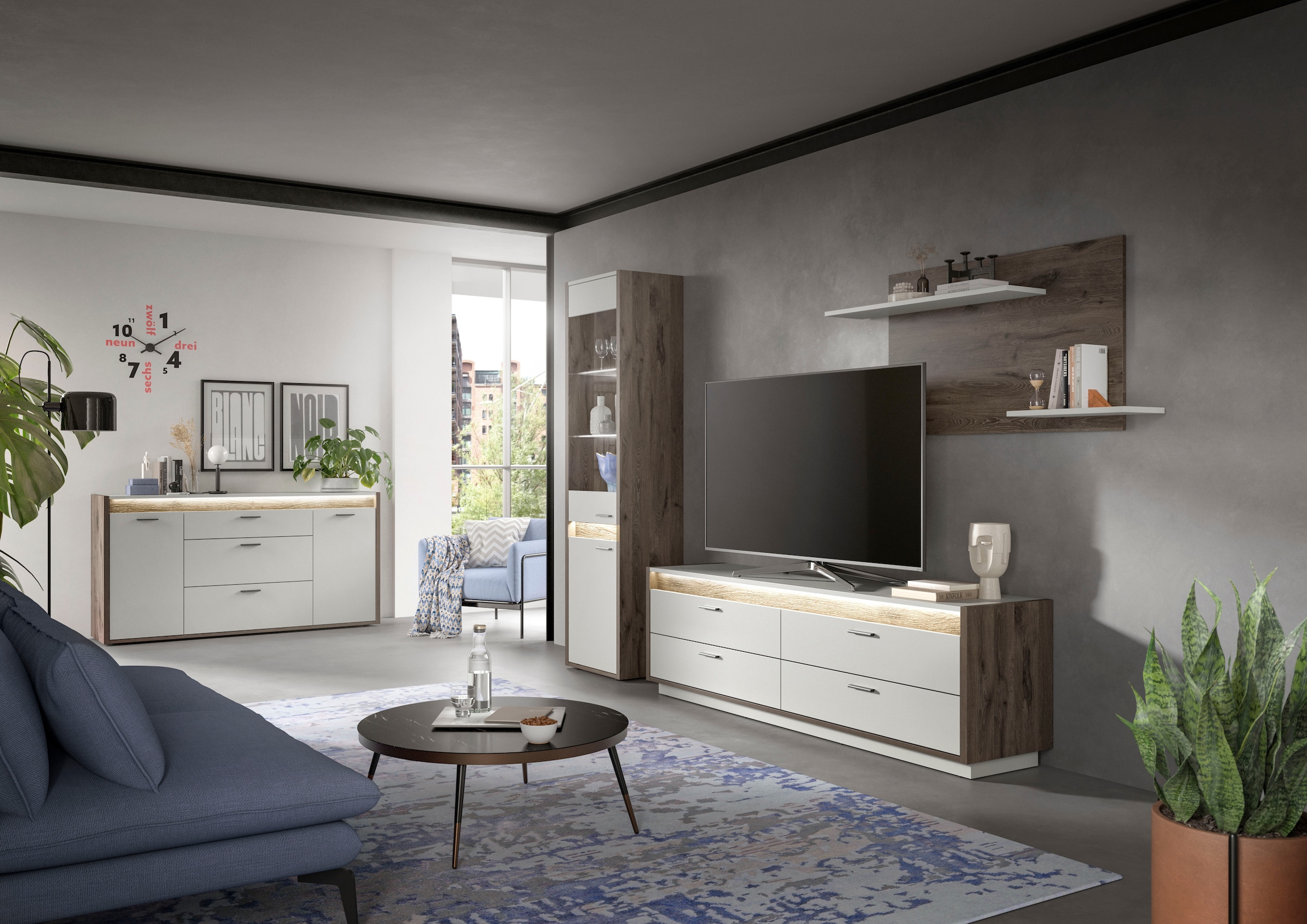 INOSIGN Wohnwand »Treviso, Breite 268 cm, bestehend aus: 1x Vitrine, 1x Lowboard und«, (3 St.), 1x Wandboard, Kombination, Wohnkombination, Mediawand, TV-Wand