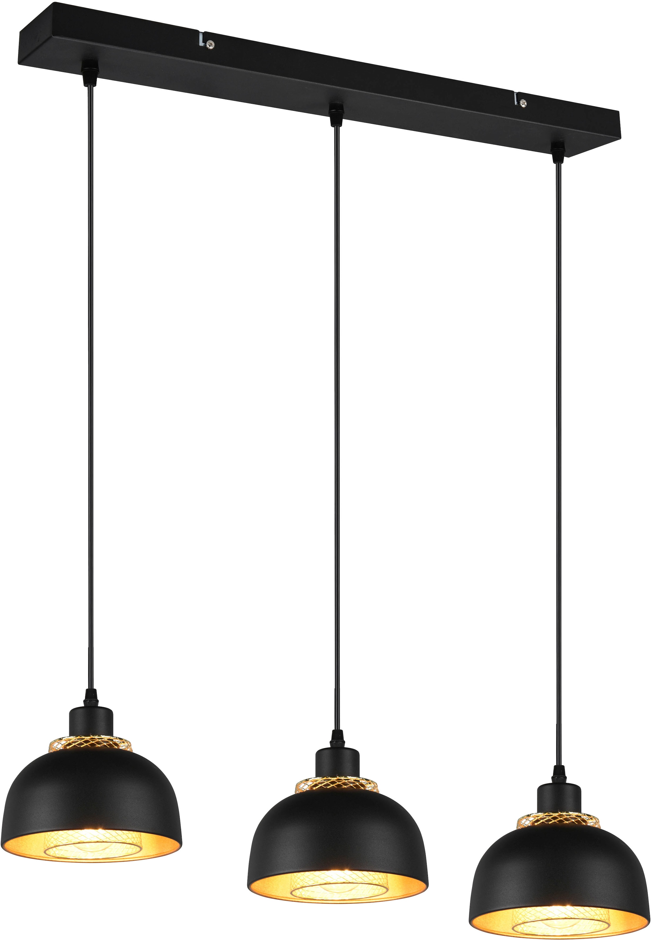TRIO Leuchten Pendelleuchte »Punch«, 3 flammig-flammig, 3-flg, Industrie-Look mit Doppelschirm schwarz-gold exkl 3xE27 max 40W