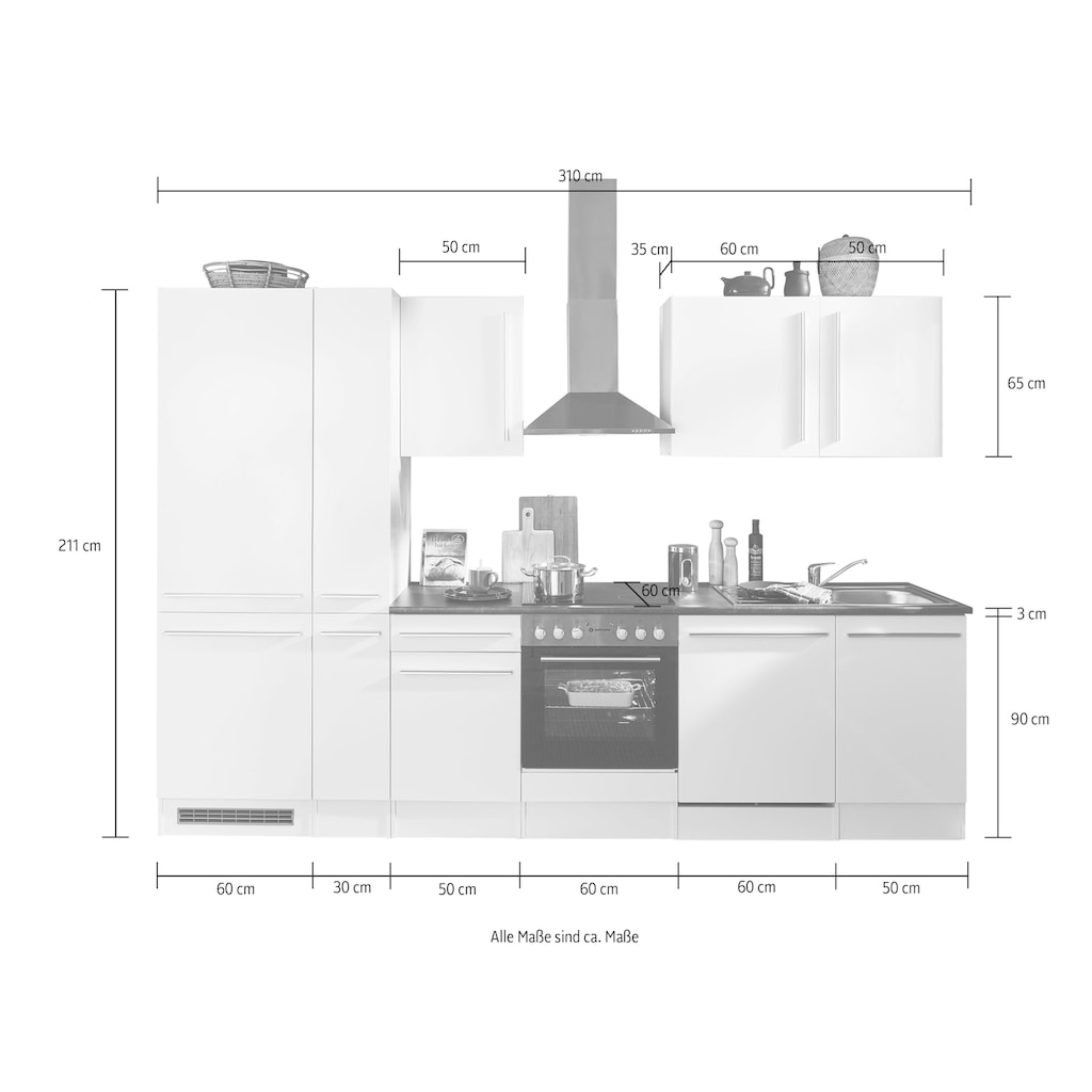 BASIC by Balculina Küchenzeile »Jazz«, Breite 310 cm, wahlweise mit E-Geräten