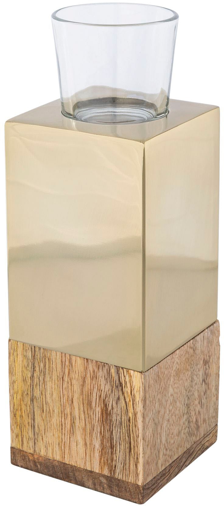 Creativ home Teelichthalter "Kerzenhalter Tower" aus Holz, Edelstahl und Glas
