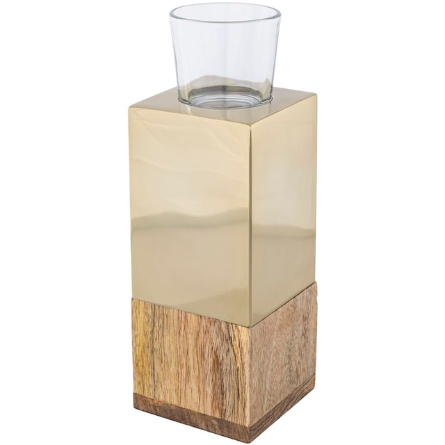 Creativ home Teelichthalter »Kerzenhalter Tower«, (1 St.), aus Holz,  Edelstahl und Glas auf Rechnung bestellen