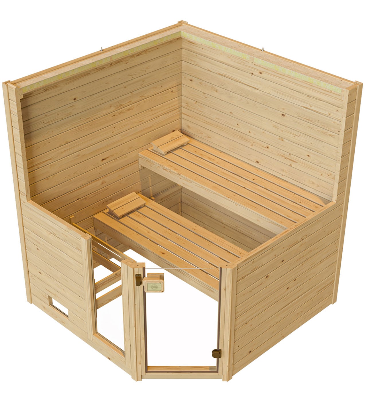 weka Sauna »Massivholzsauna VALIDA Eck 2« Blockbohlen, Fensterelement, moderne Ganzglastür