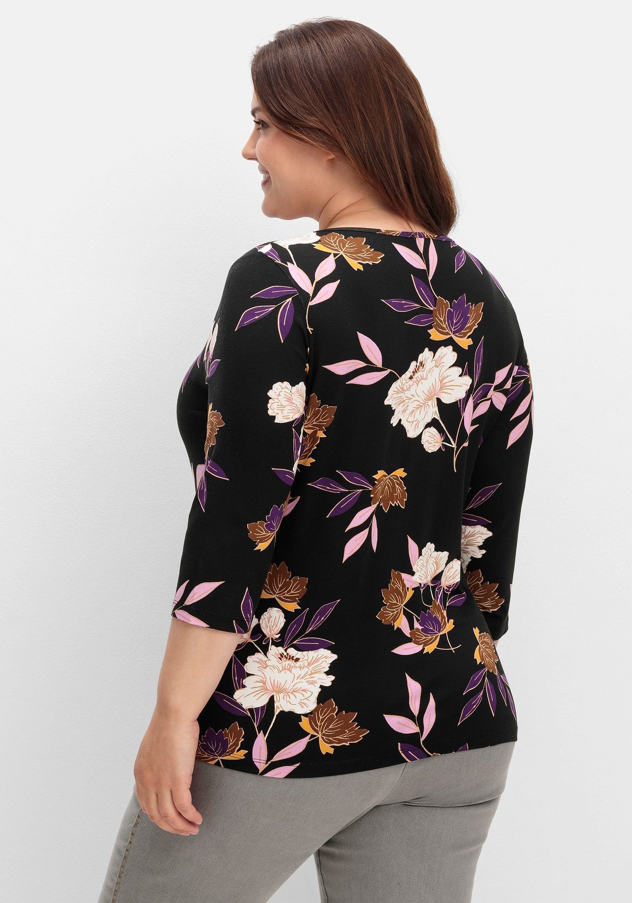 Sheego 3/4-Arm-Shirt »3/4-Arm-Shirt mit Blumenprint, aus Viskosejersey«, mit Blumenprint, aus Viskosejersey