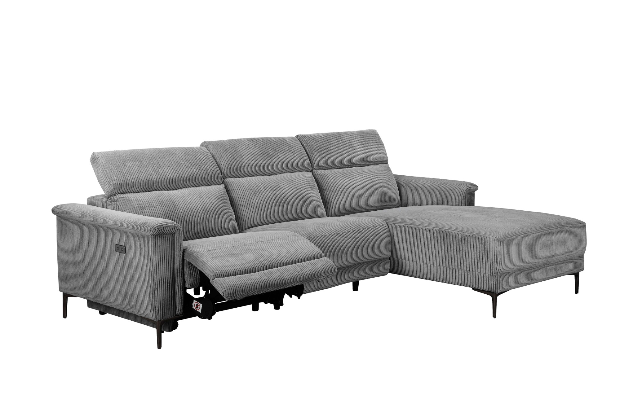 Places of Style Ecksofa »Lund in Cord, L-Form, 261 cm, manuelle und elektr. Relaxfunktion,«, USB-A und Kopfteilverstellung