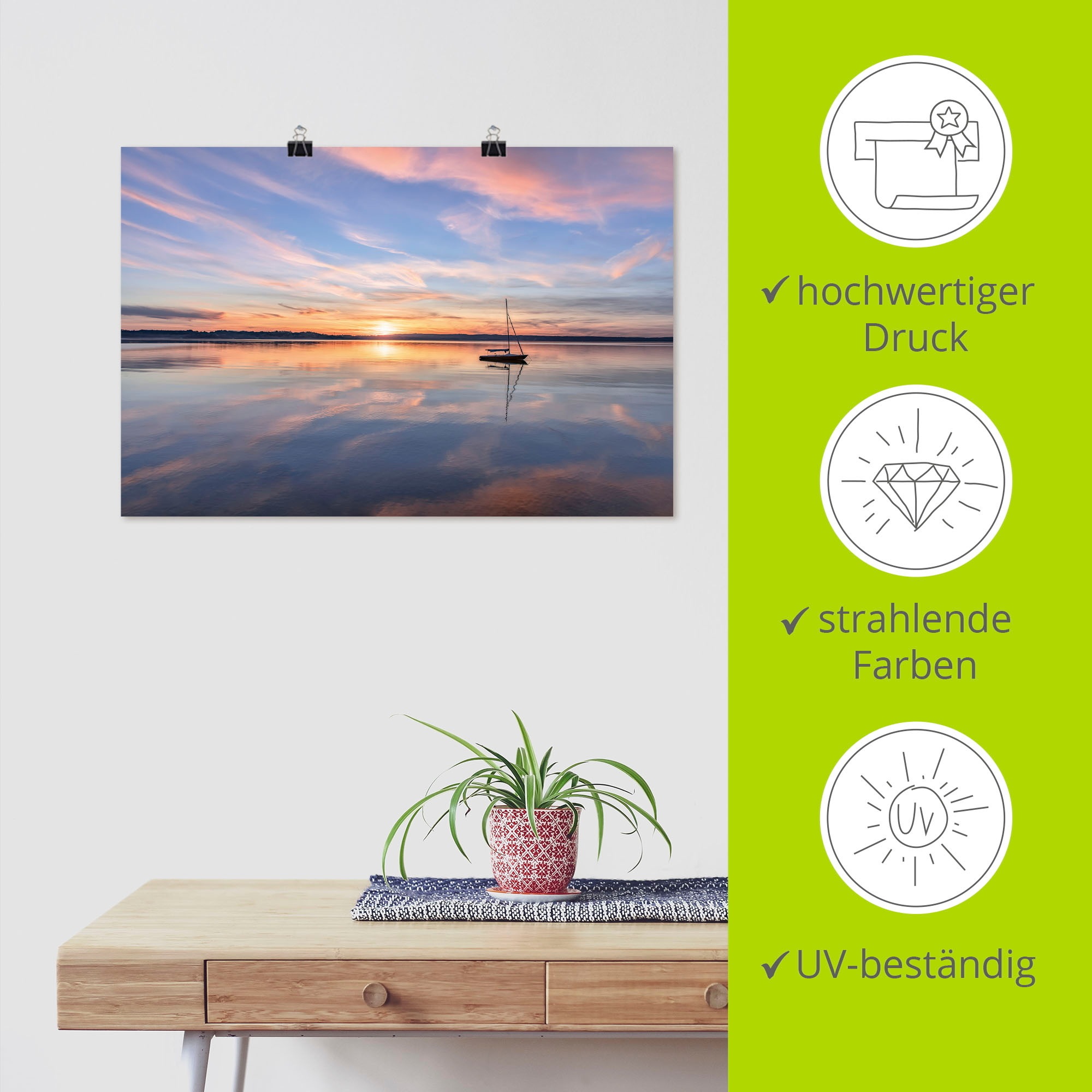 Artland Wandbild »Sonnenuntergang am Starnberger See II«, Bilder vom Sonnenuntergang & -aufgang, (1 St.), in vielen Größen & Produktarten