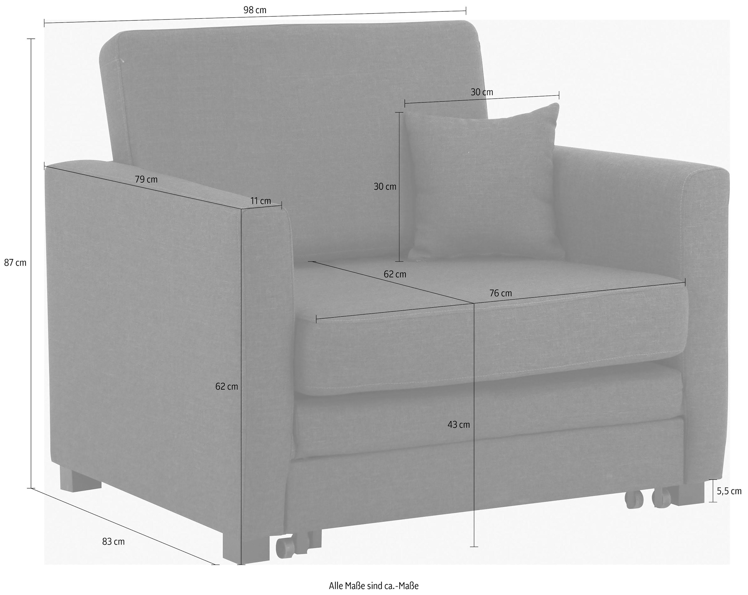 Home affaire Sessel »Mexico Schlafsessel«, mit ausziehbarer Schlaffunktion, B/T/H: 98/83/87 cm