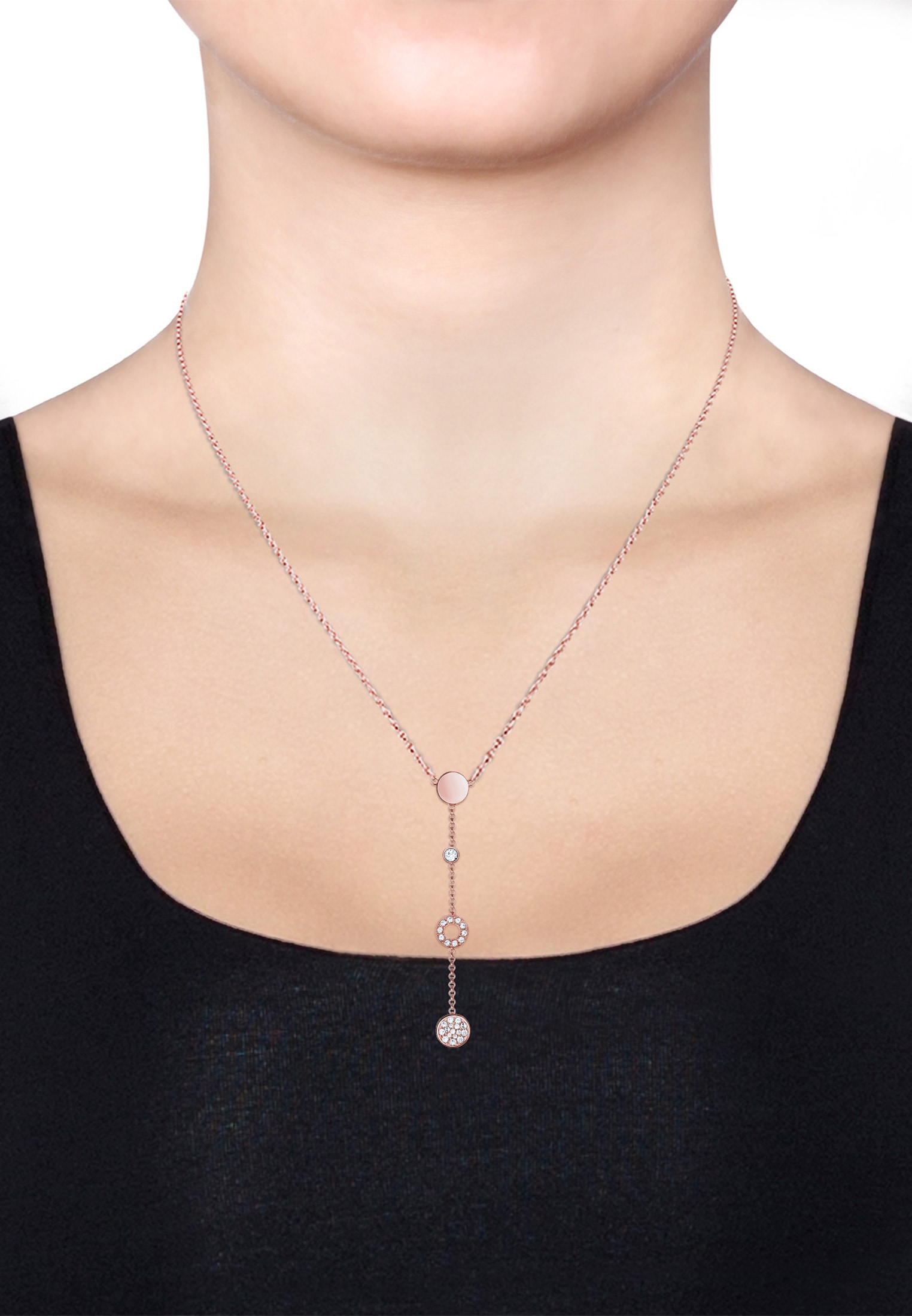 Elli Silberkette »Halskette Kreis Glas Kristalle Weiß 925 Sterling Silber«