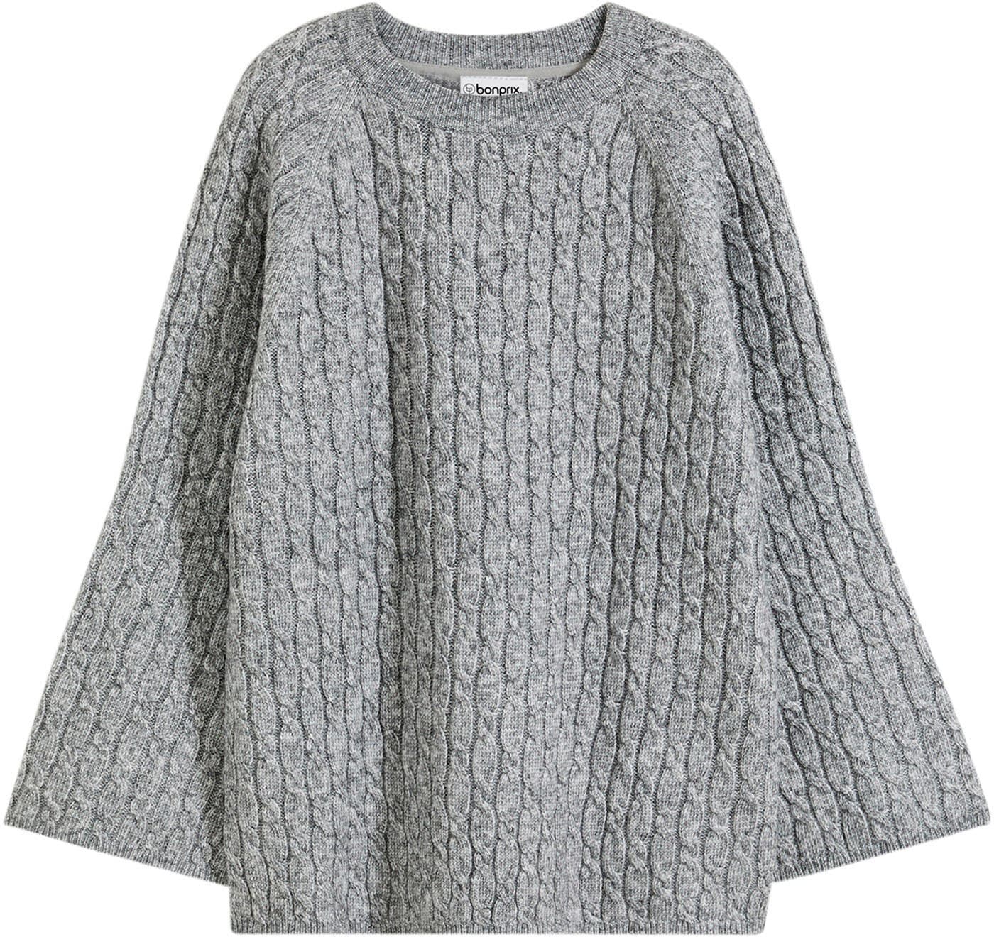 bonprix Strickpullover »Oversize-Pullover mit Zopfmuster« aus Polyester und Wolle, mit Rundhalsausschnitt, mit Zopfmuster
