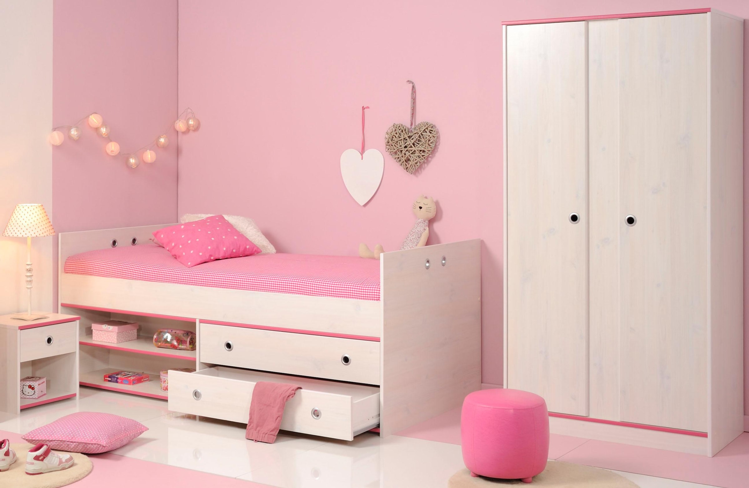 Kleiderschrank) und Parisot 3 (Set, Nachttisch Jugendzimmer-Set ♕ Stauraumbett, St., bei »Smoozy«,