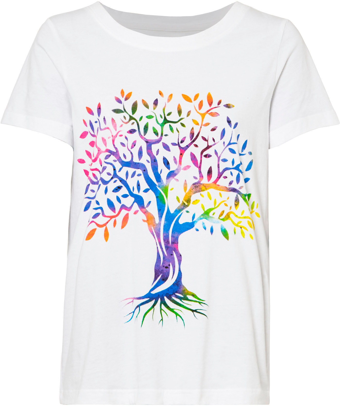 bonprix T-Shirt »Bedrucktes T-Shirt aus Baumwolle« Loose Fit, Kurzarm-Design, aus Baumwolle, mit farbenfrohem Print