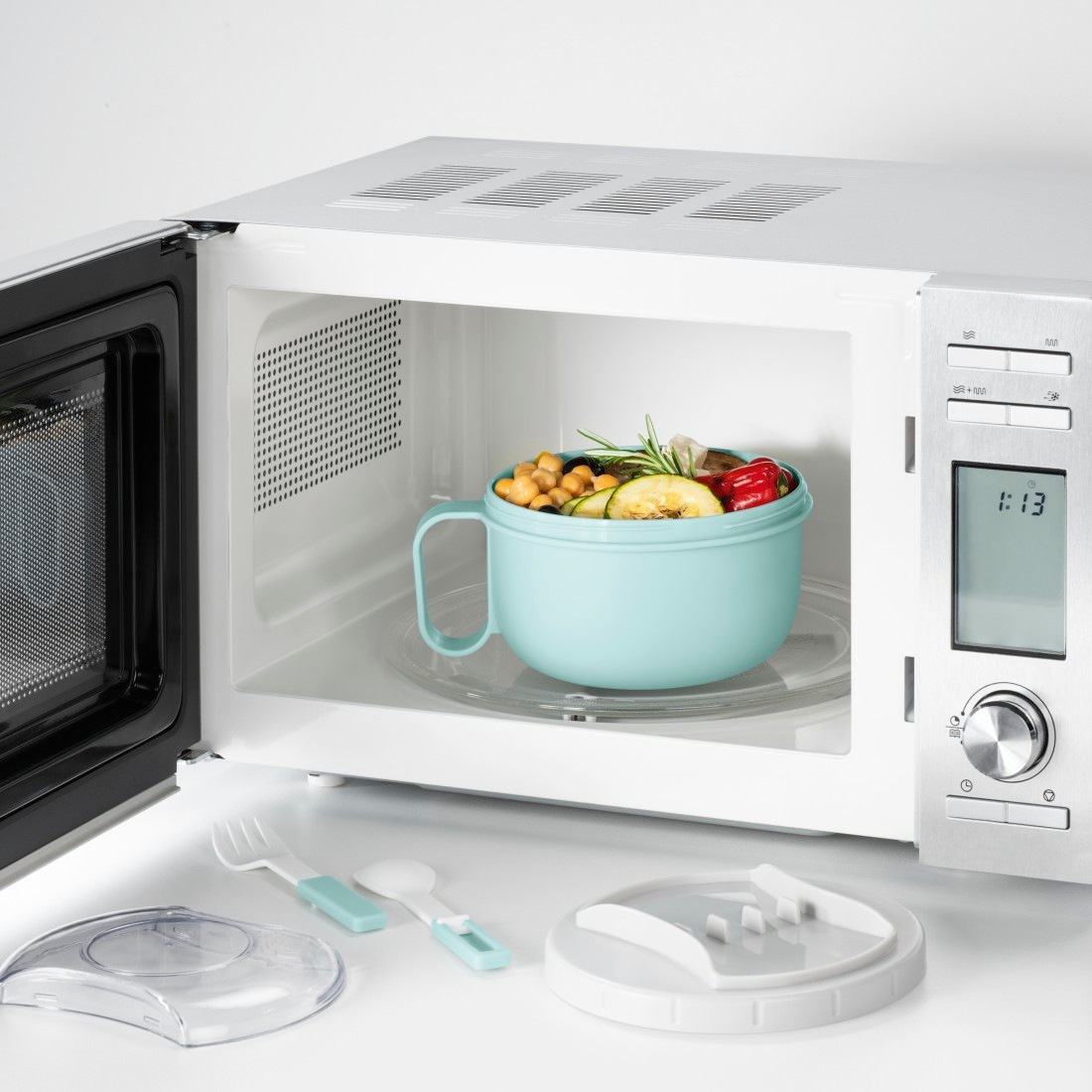 Xavax Lunchbox »Lunchpot rund (große Lunchbox für Mikrowelle, Brotdose mit Besteck)«, (3 tlg.), To Go Lunchbox mit Griff