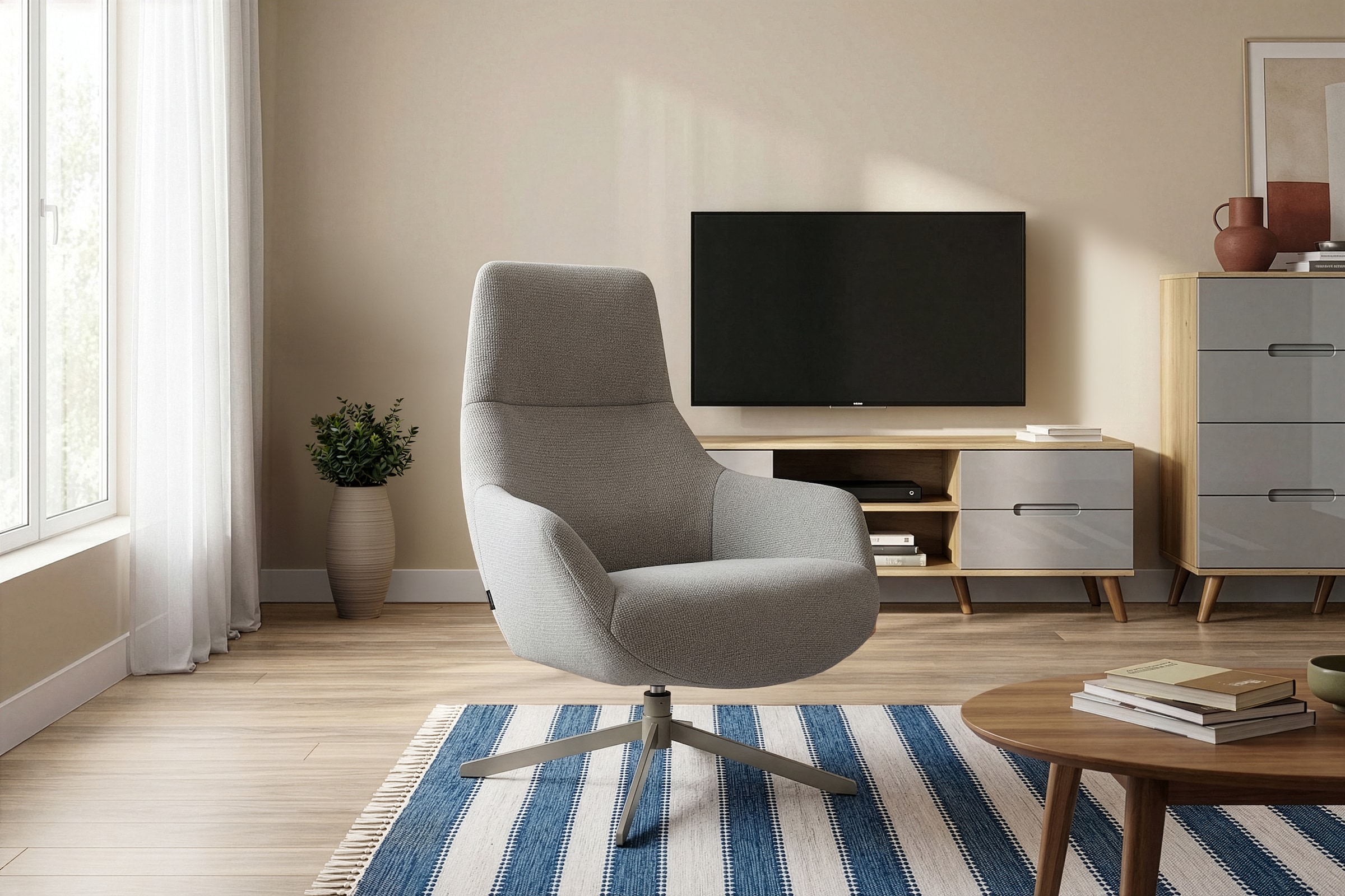 OTTO home Drehsessel »CLARINDA moderner Ohrensessel drehbar, TV-Sessel, Relaxsessel« 360-Grad drehbar, robustes Metallgestell,