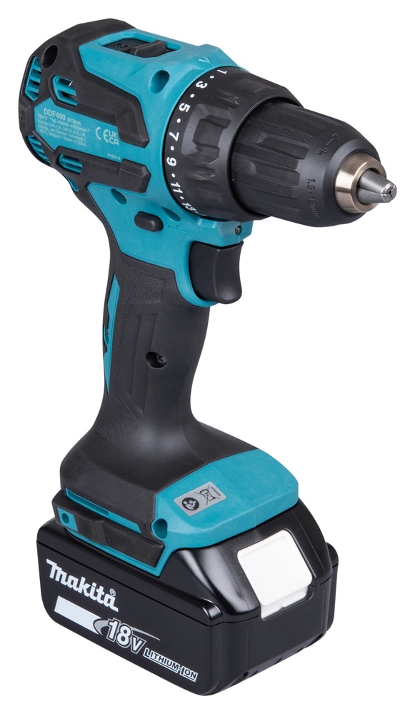 Makita Akku-Bohrschrauber »»DDF490RFJ« 18V, Inkl. 2x 3Ah Akku und Ladegerät« max. 65 Nm, 0-1.900 min⁻¹, 13 mm,  leistungsstarker & bürstenloser Bohrschrauber mit 65 Nm Drehmoment
